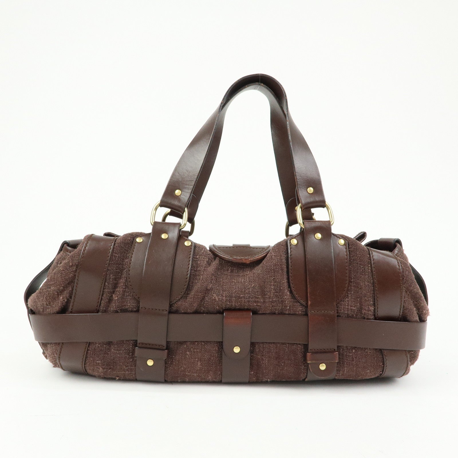 Chloe Kerala Canvas Leather Boston Bag Hand Bag Brown