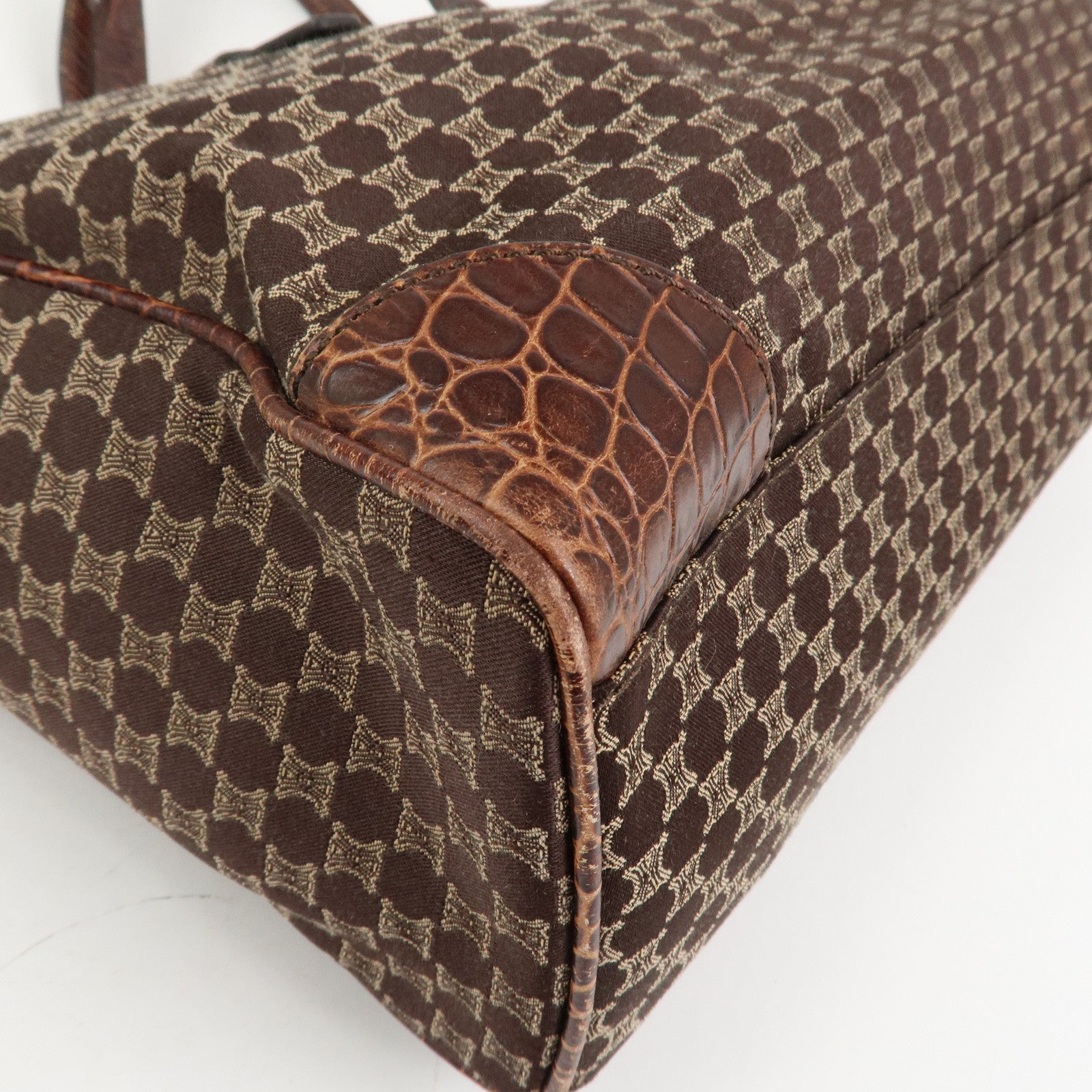 CELINE Macadam Canvas Embossed Leather Tote Bag Shoulder Bag Brown