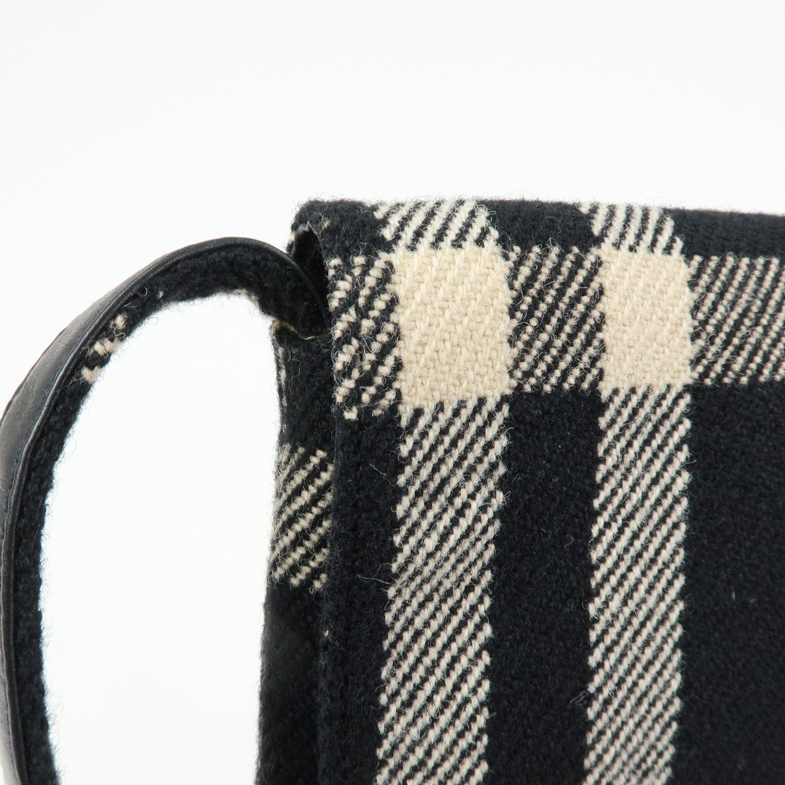 BURBERRY Plaid Wool Leather Shoulder Bag Crossbody Bag Black