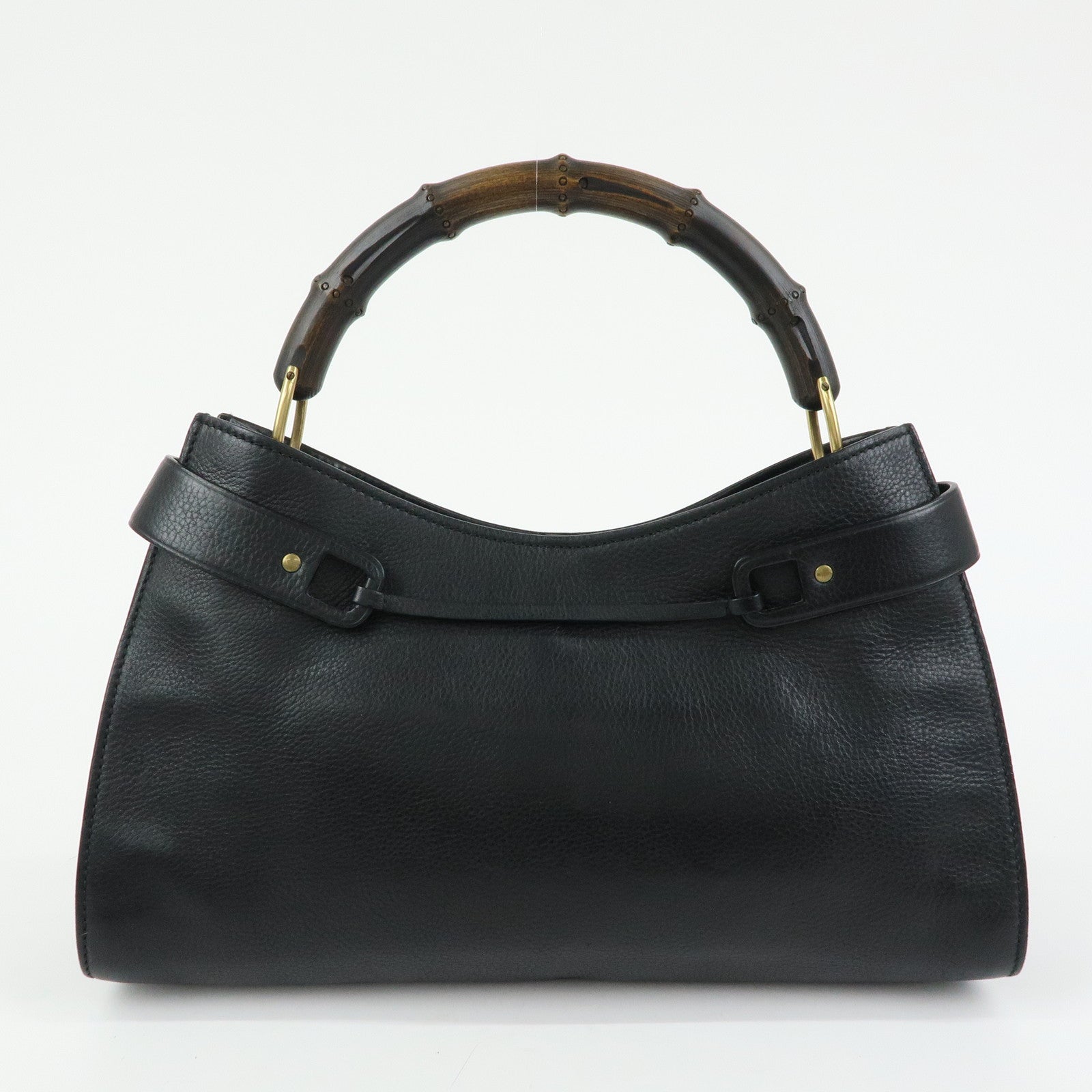 GUCCI Bamboo Leather Bamboo Hand Bag Black 109136
