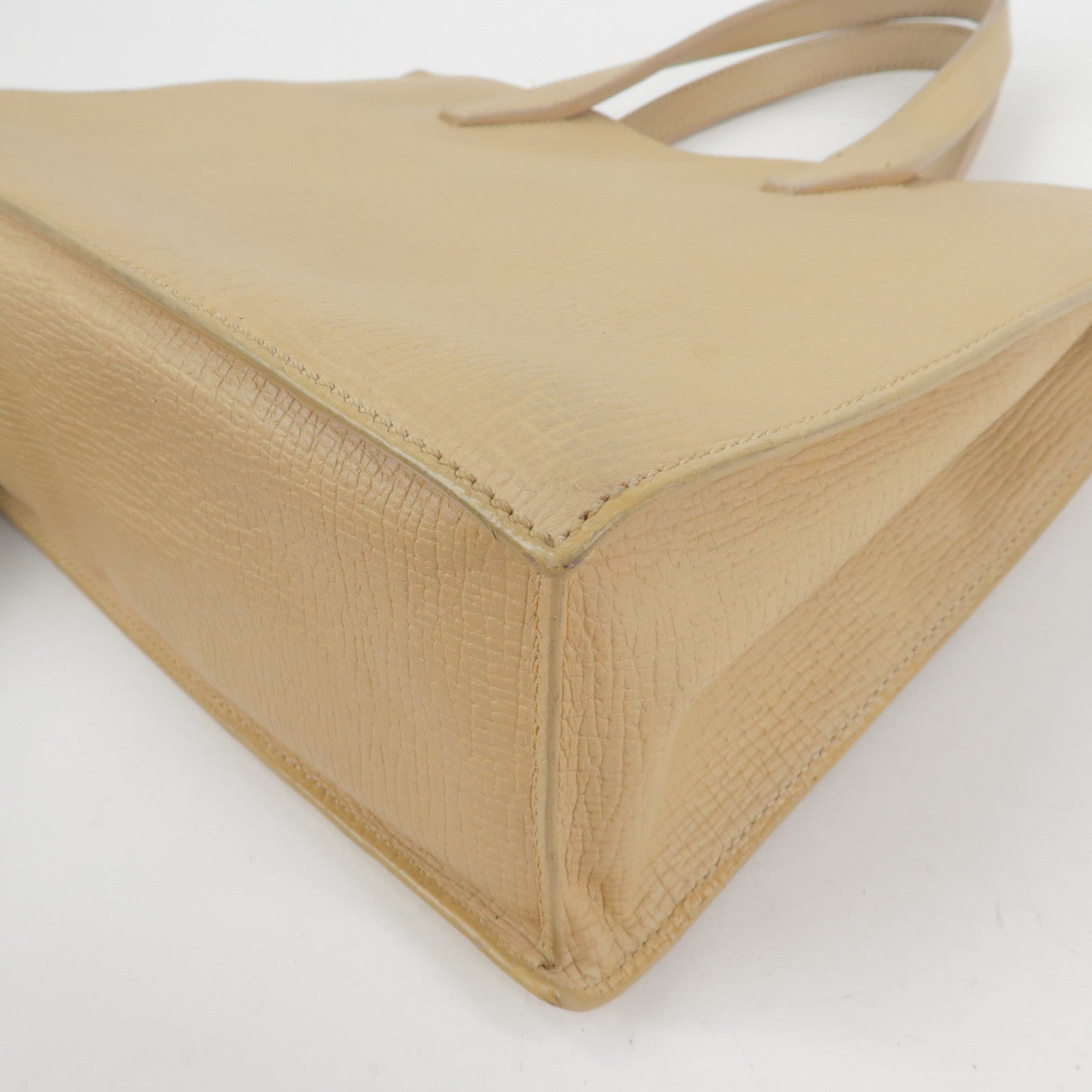 LOEWE Anagram Embossed Leather Tote Bag Hand Bag Beige