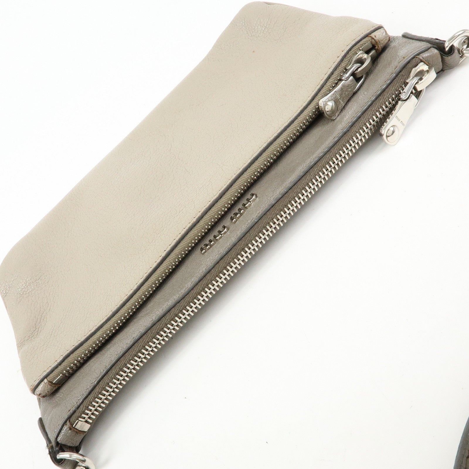 MIU MIU MADRAS Leather Shoulder Bag Crossbody Bag Gray RP0369