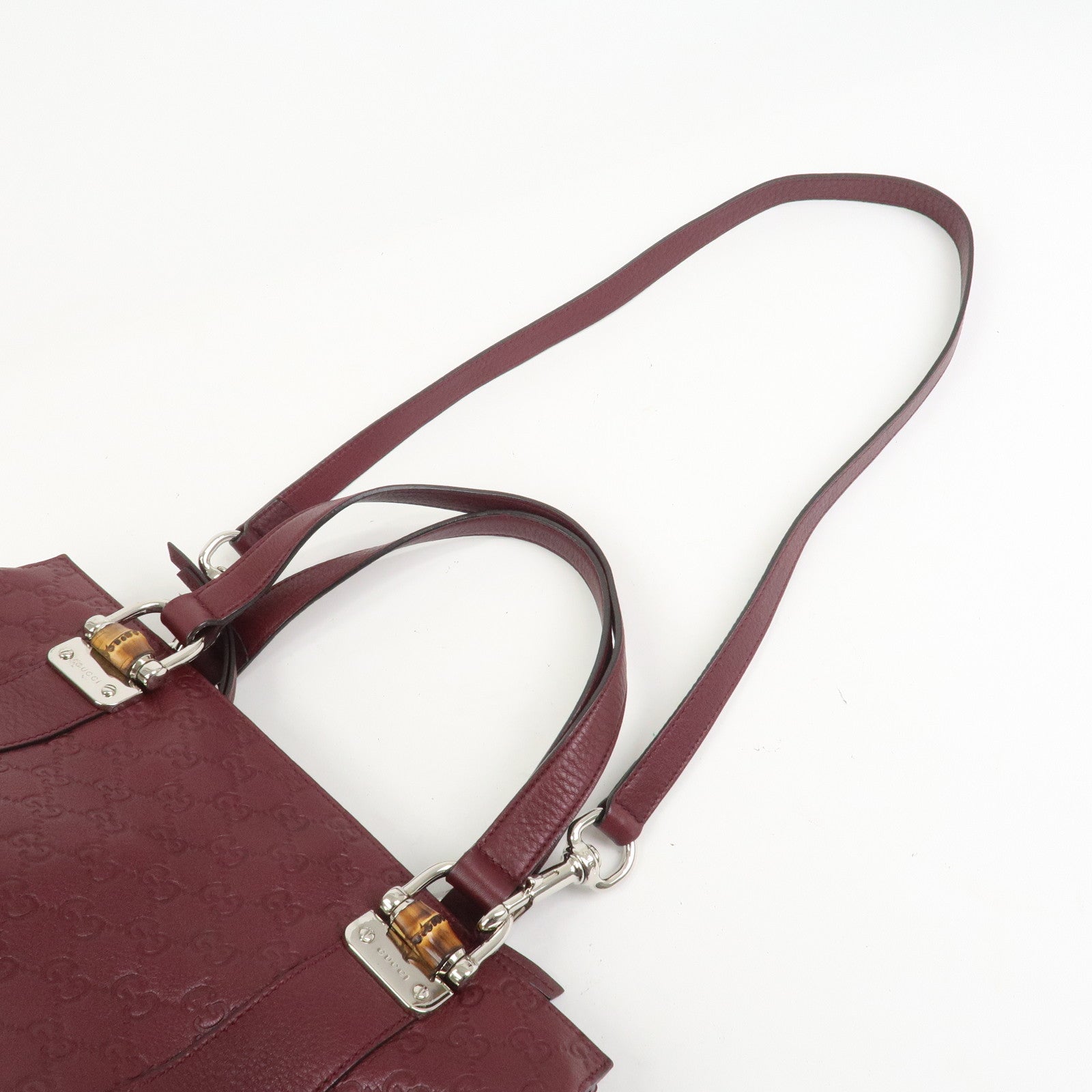 GUCCI Bamboo Guccissima Leather 2Way Bag Hand Bag Wine Red 355772