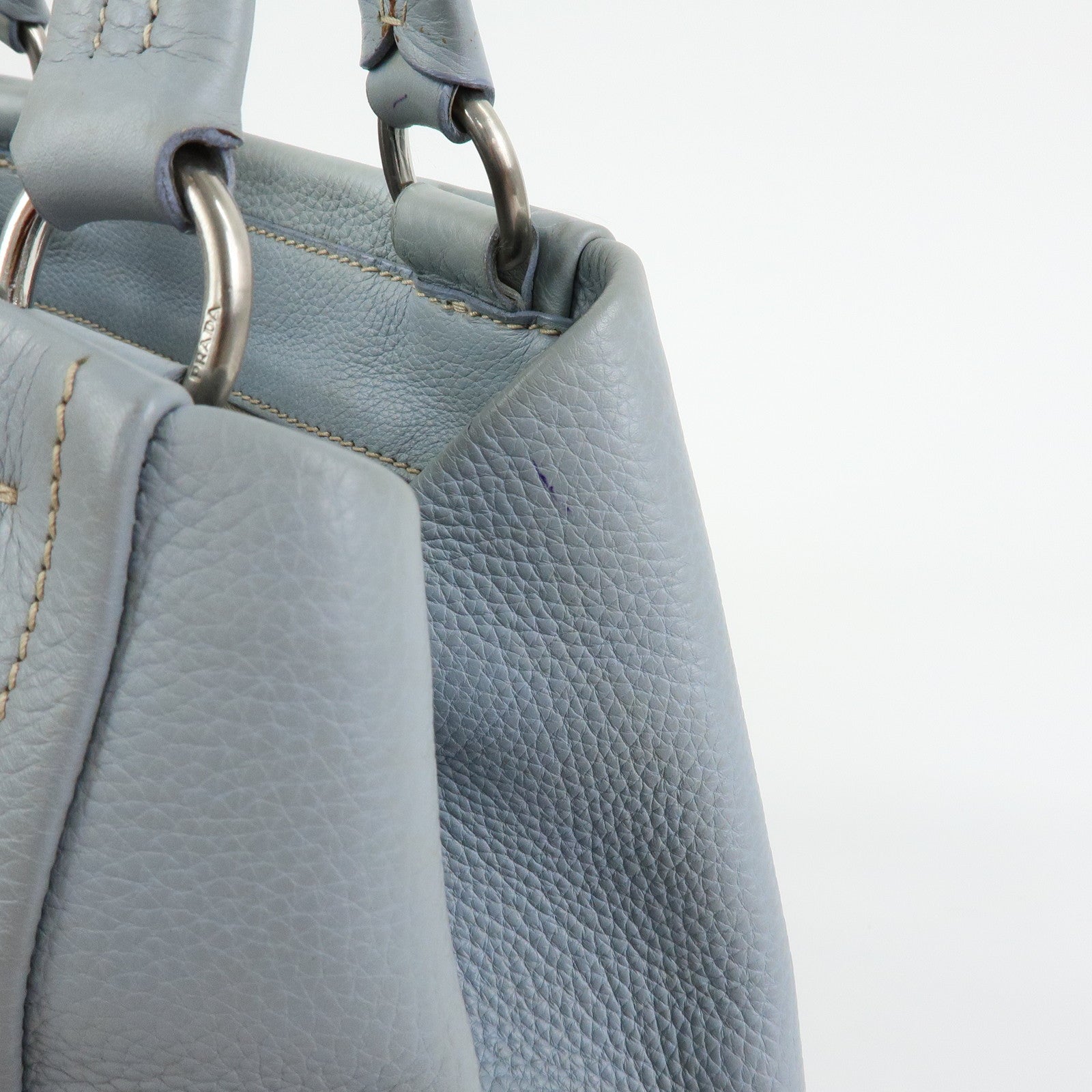 PRADA Vitello Daino Leather Tote Bag Hand Bag Light Blue BR2252
