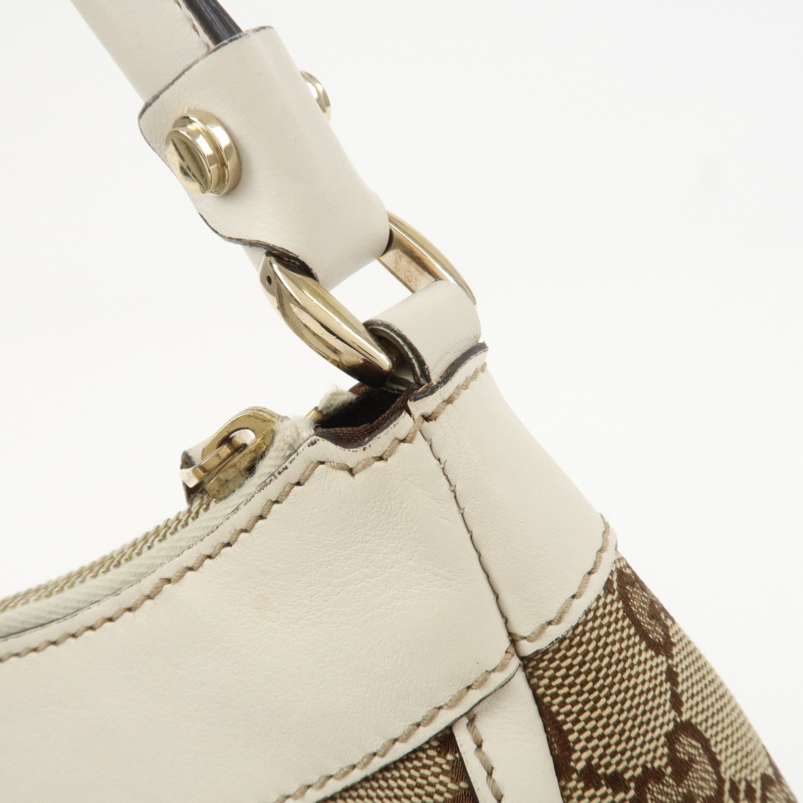 GUCCI Abbey GG Canvas Leather Shoulder Bag Beige White 190525