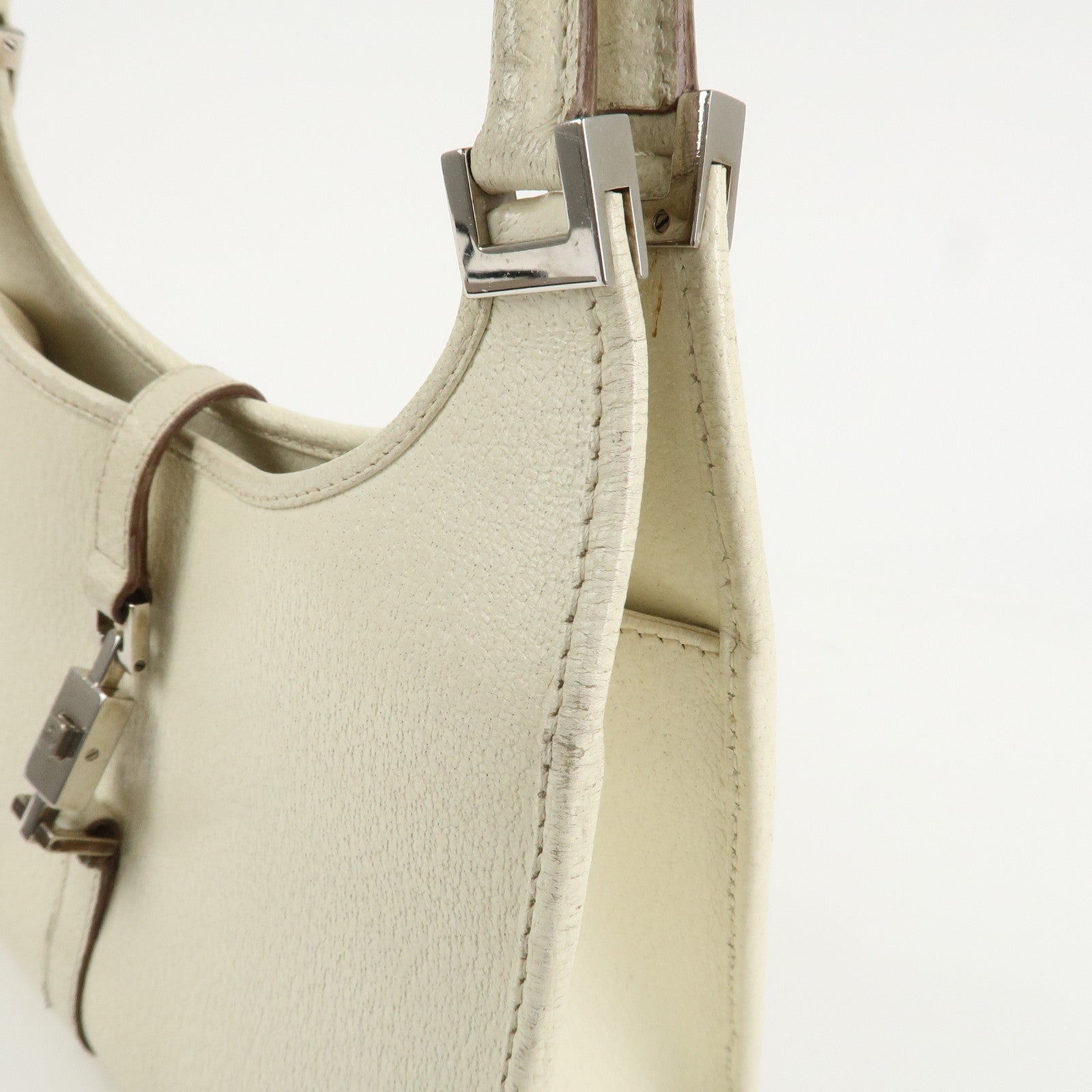 GUCCI Jackie Leather Shoulder Bag Hand Bag Ivory Silver HDW Used