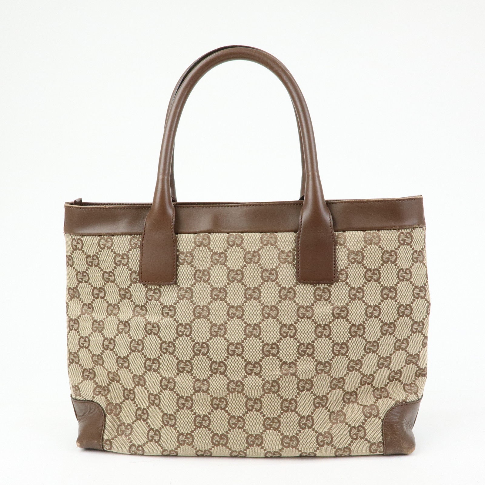 GUCCI GG Canvas Leather Tote Bag Hand Bag Beige Brown 002.1119