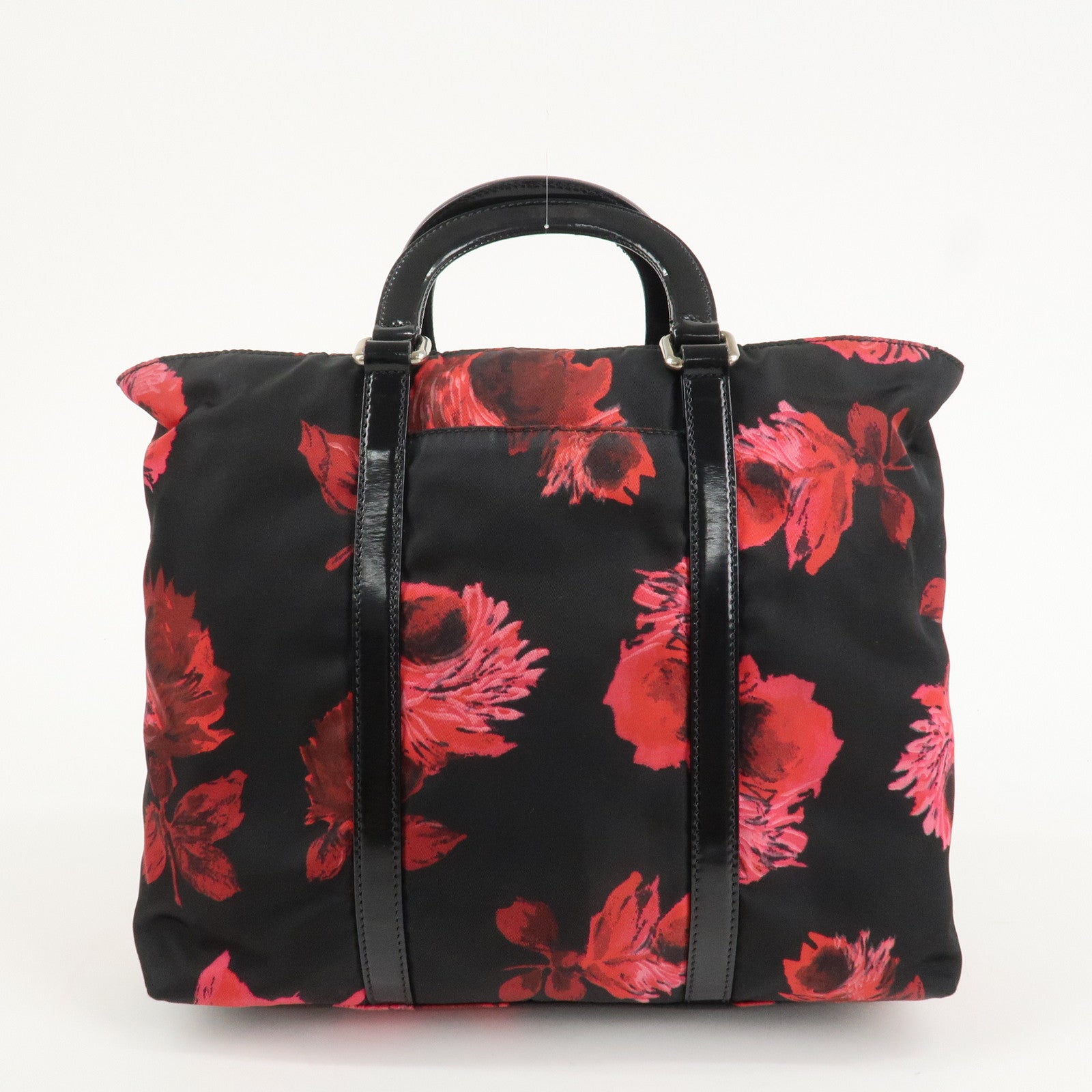 PRADA Triangle Logo Nylon Patent Leather 2Way Bag Flower BN1066 Used