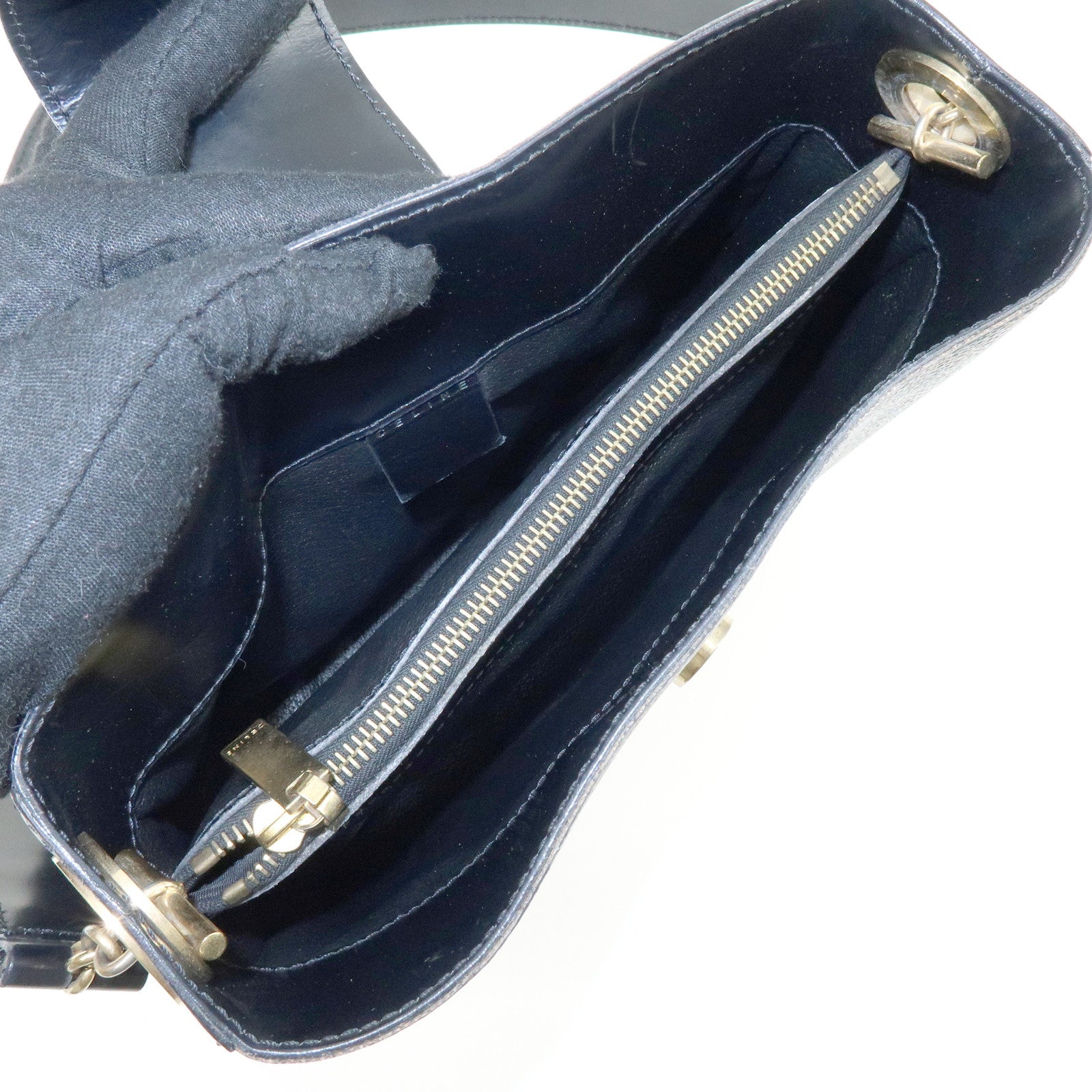 CELINE Macadam PVC Canvas Leather Shoulder Crossbody Bag Black