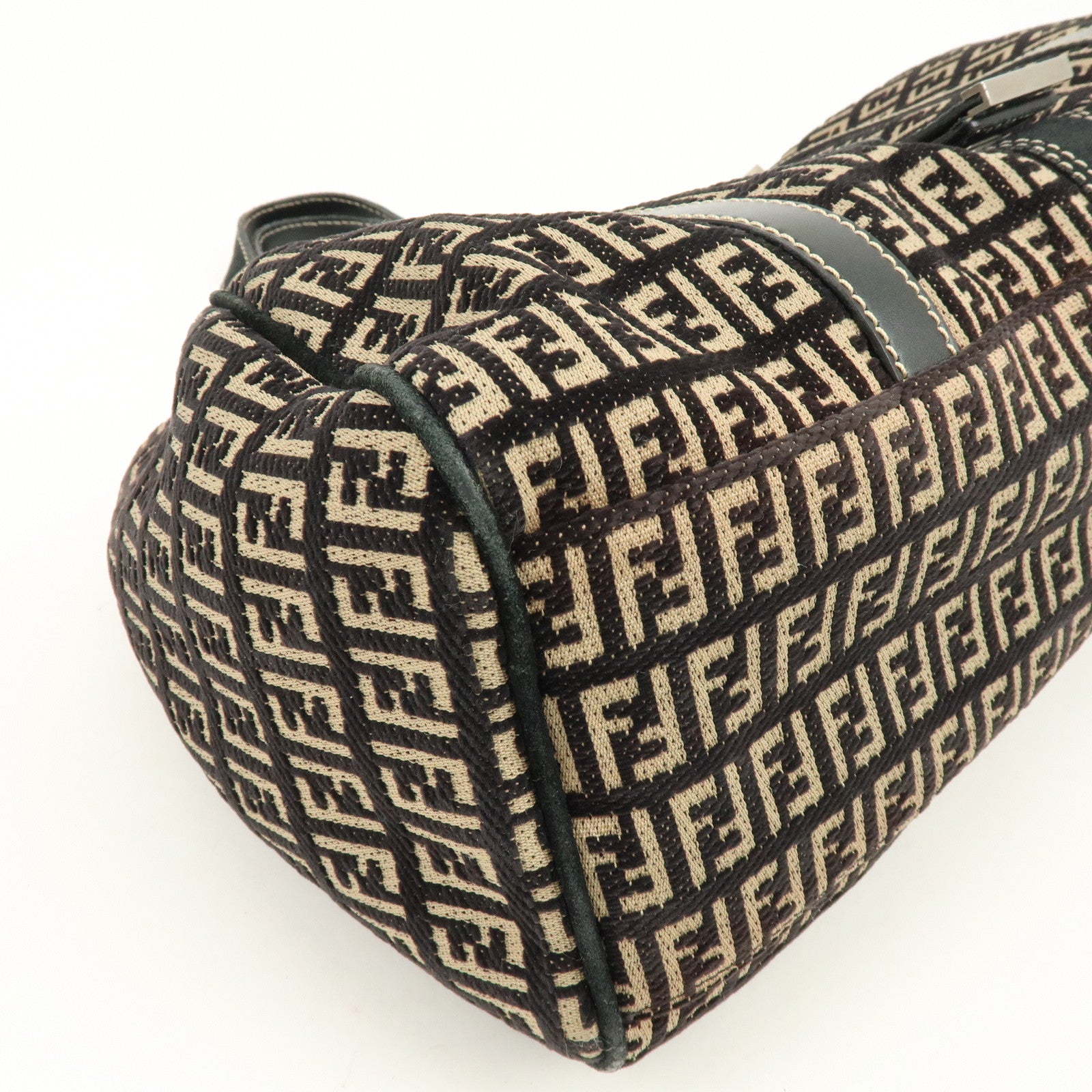 FENDI Zucchino Canvas Suede Leather Tote Bag Black Beige 8BR091