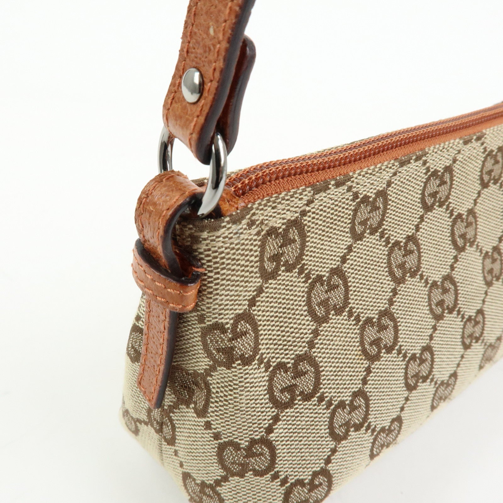 GUCCI GG Canvas Leather Mini Hand Bag Pouch Beige Brown 103399