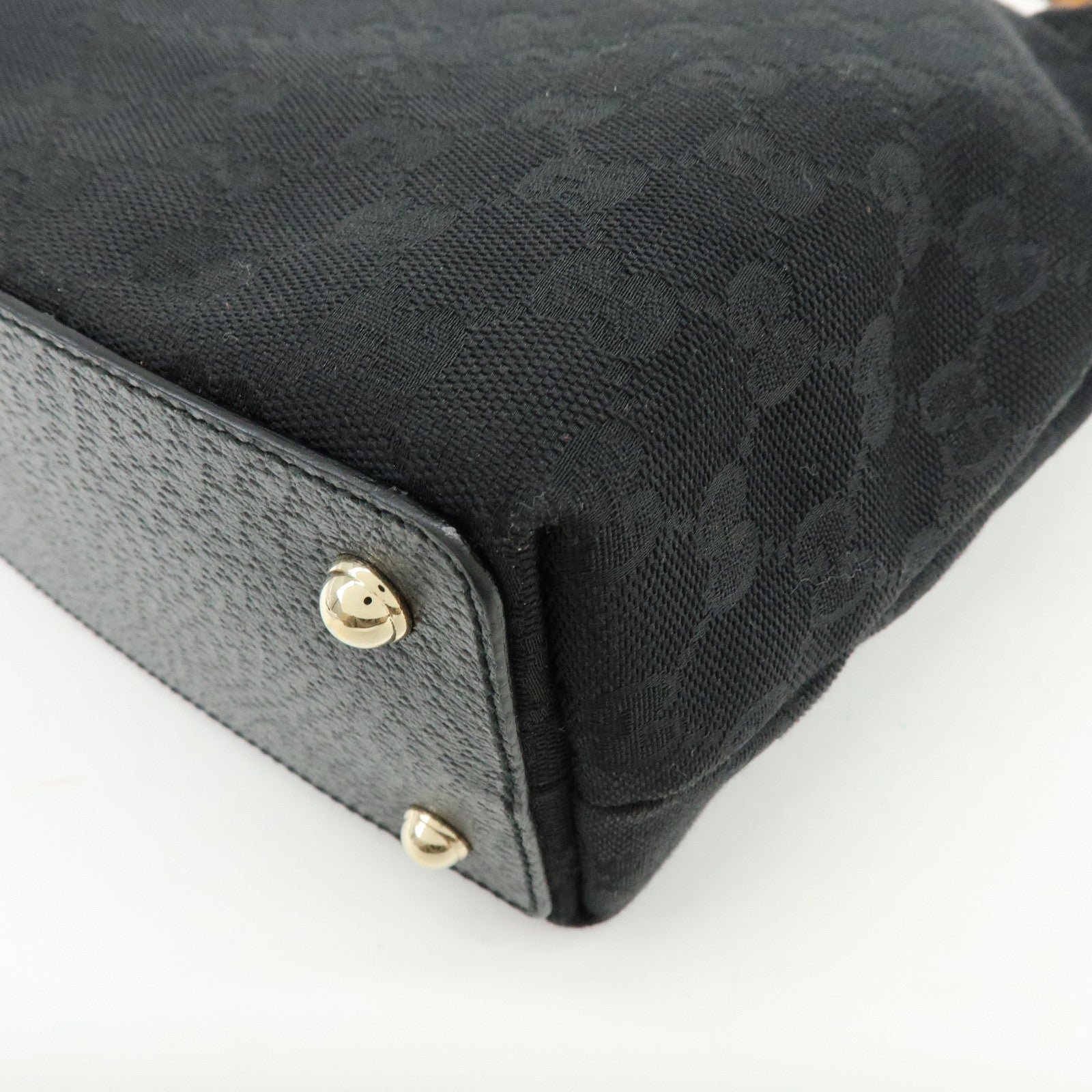 GUCCI Bamboo GG Canvas Leather Hand Bag Tote Bag Black 140203