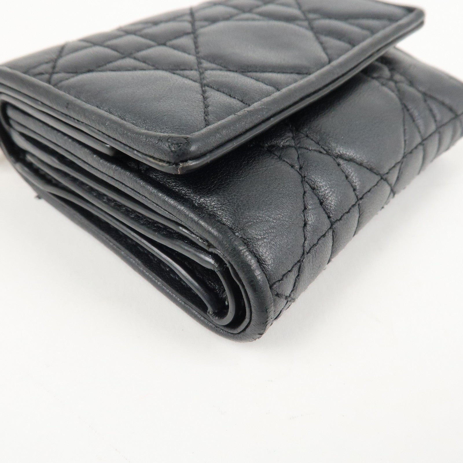 Christian Dior Cannage Leather Tri-fold Wallet Black Used