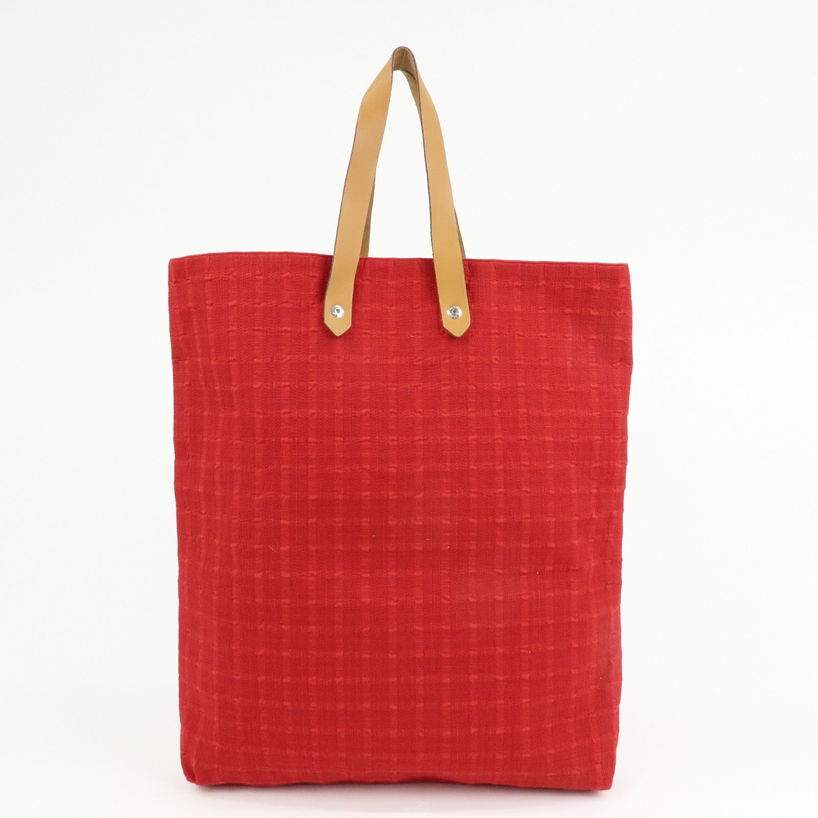 HERMES Amedaba GM Canvas Leather Tote Bag Hand Bag Red