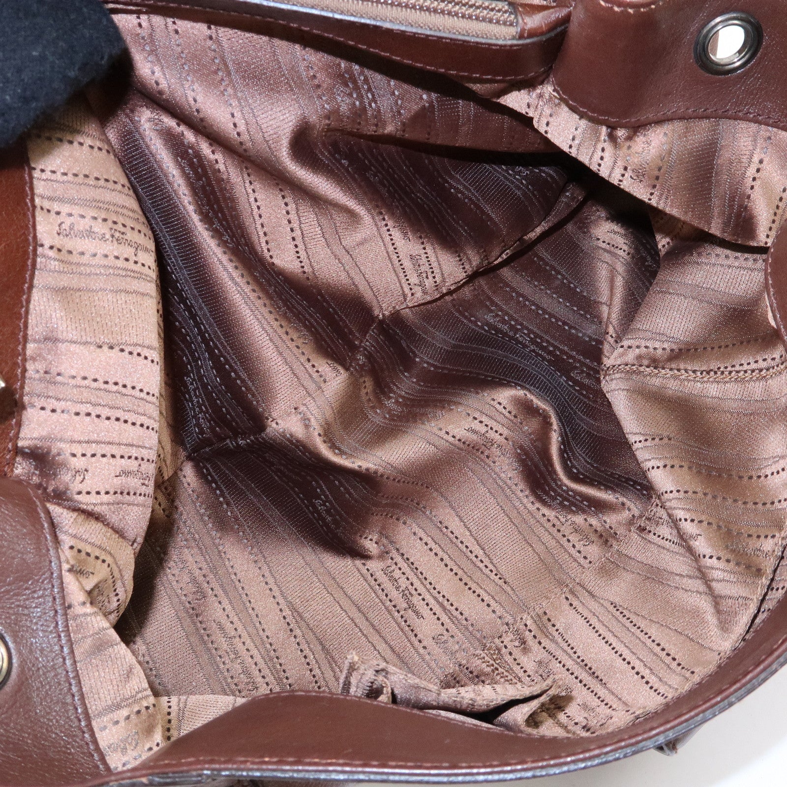 Ferragamo Gancini Leather 2Way Bag Hand Shoulder Bag Metallic Brown