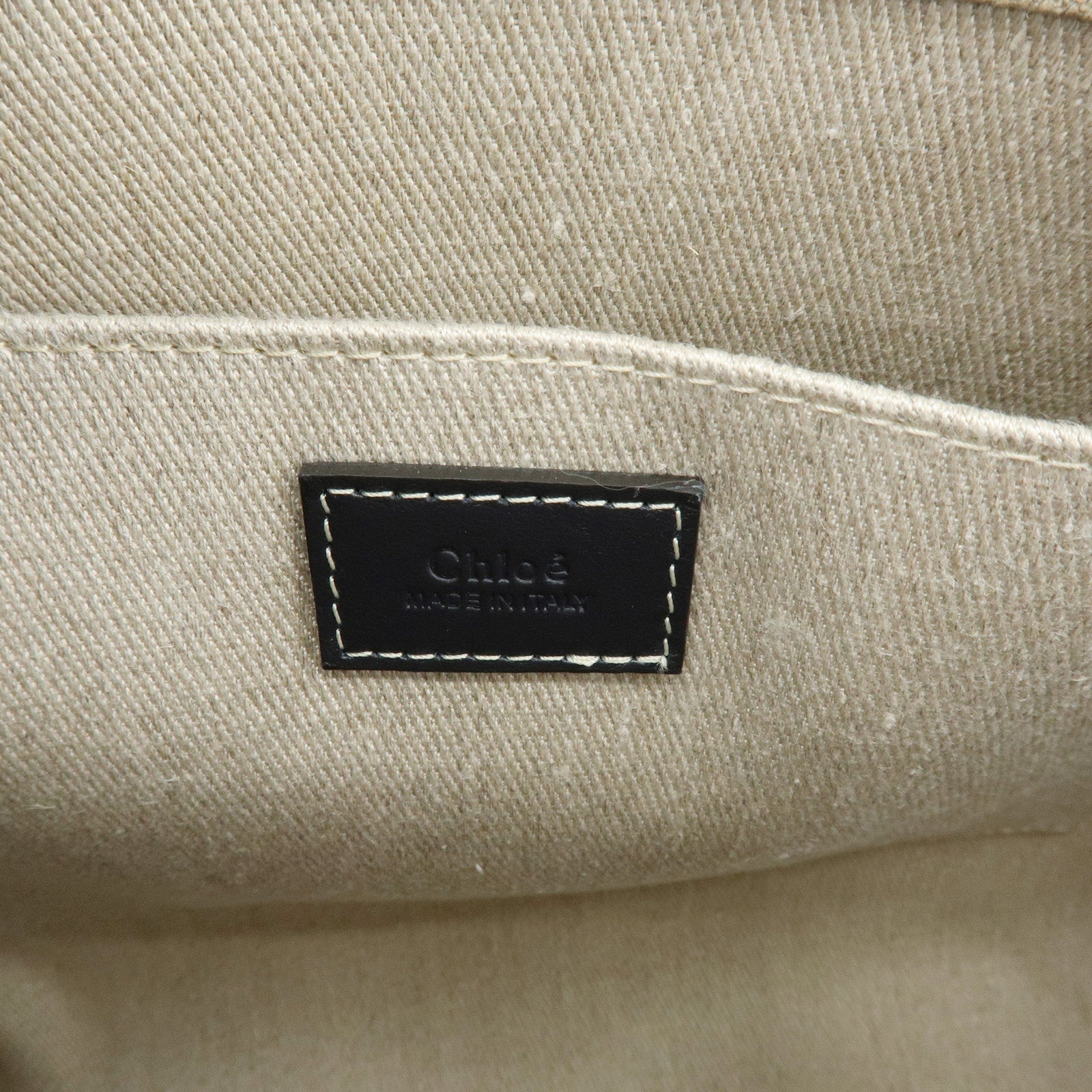 Chloe Woody Medium Canvas Leather Tote Bag Natural Navy