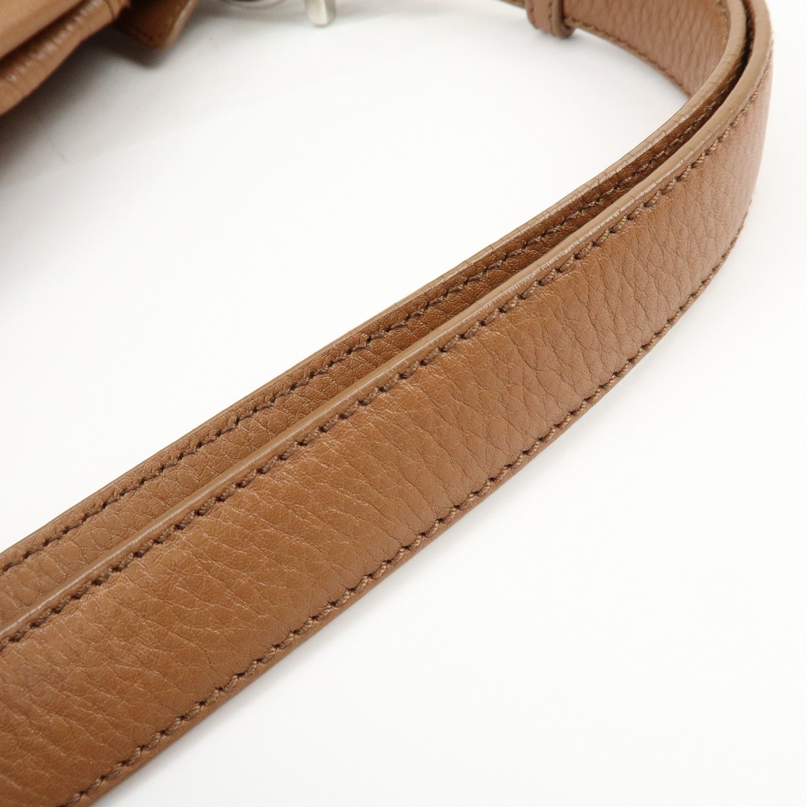 Ferragamo Gancini Leather Shoulder Bag Hand Bag Charm Brown