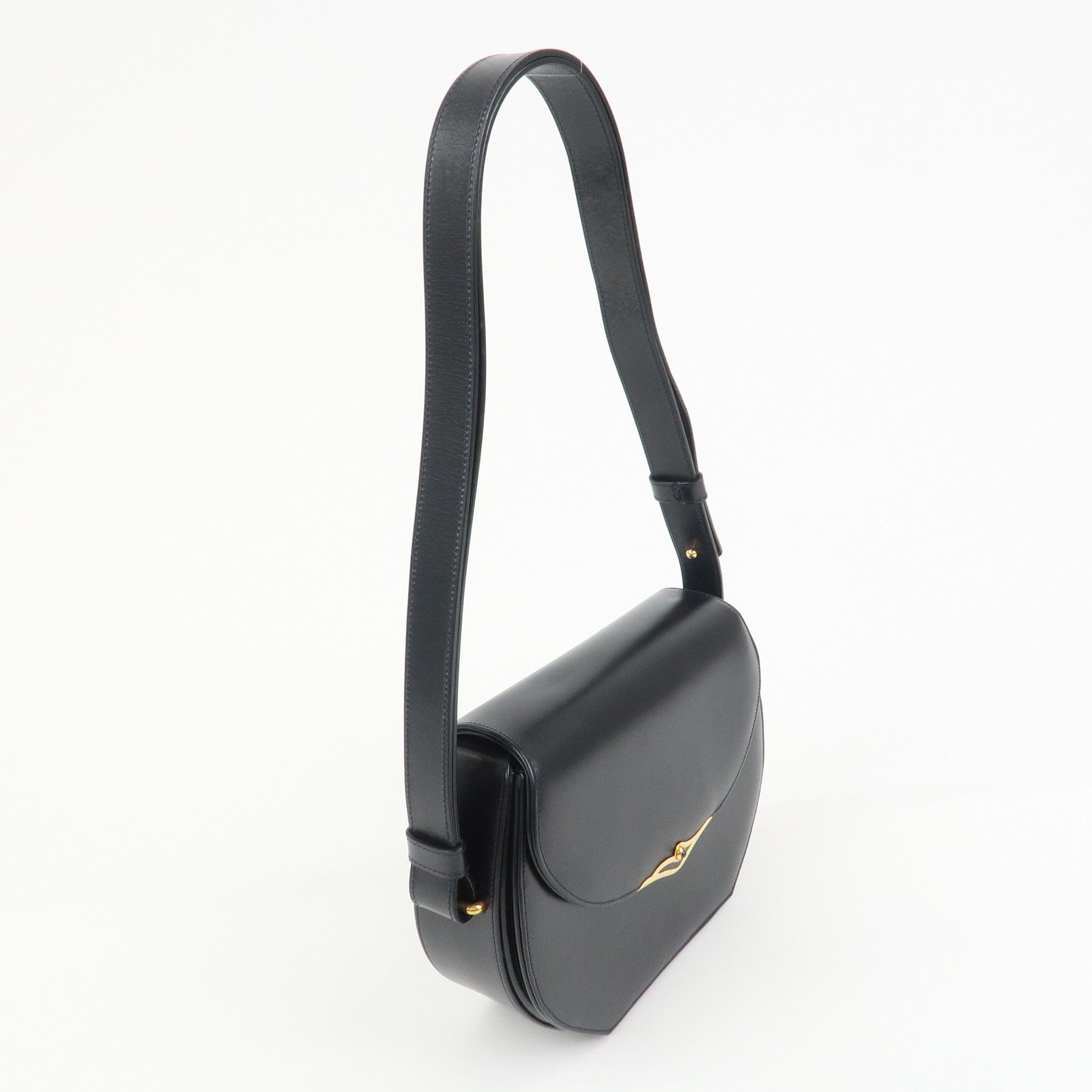 Cartier Sapphire Line Leather Sapphire Shoulder Bag Hand Bag Black