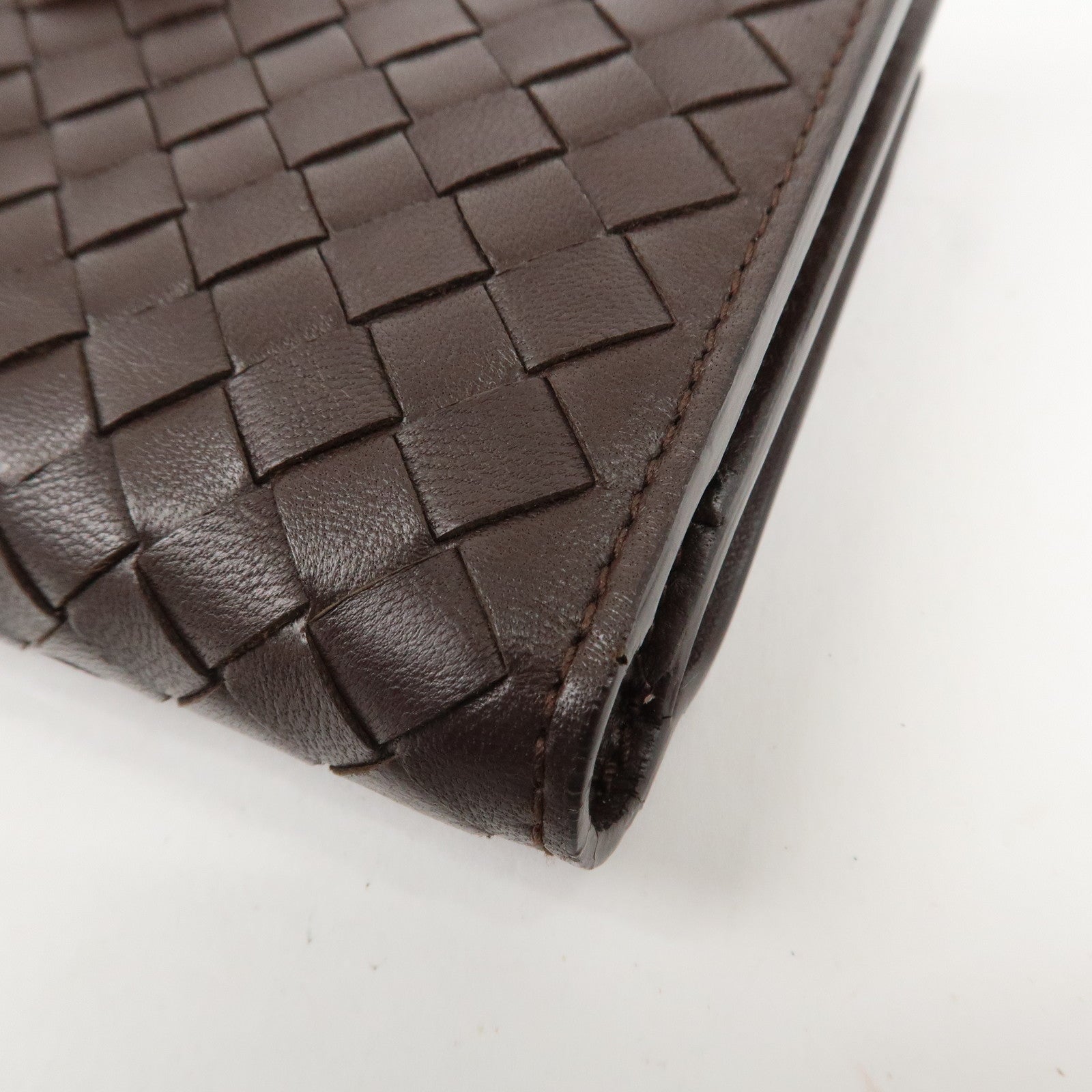 BOTTEGA VENETA Intrecciato Leather Bi-Fold Wallet Dark Brown 121060 Used