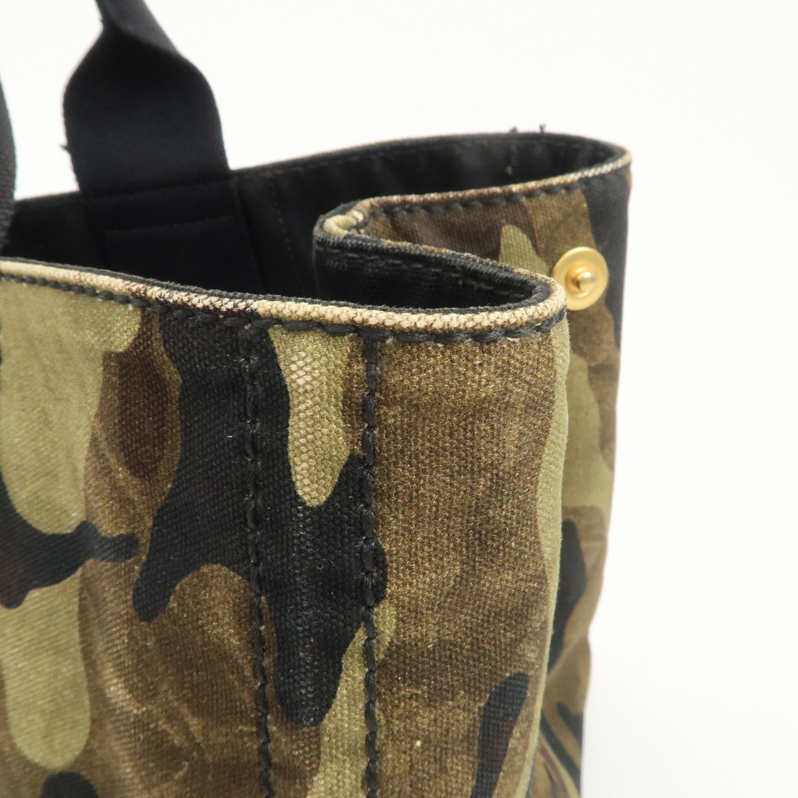 PRADA Triangle Logo Canvas Canapa Tote Bag Black Green BN2020