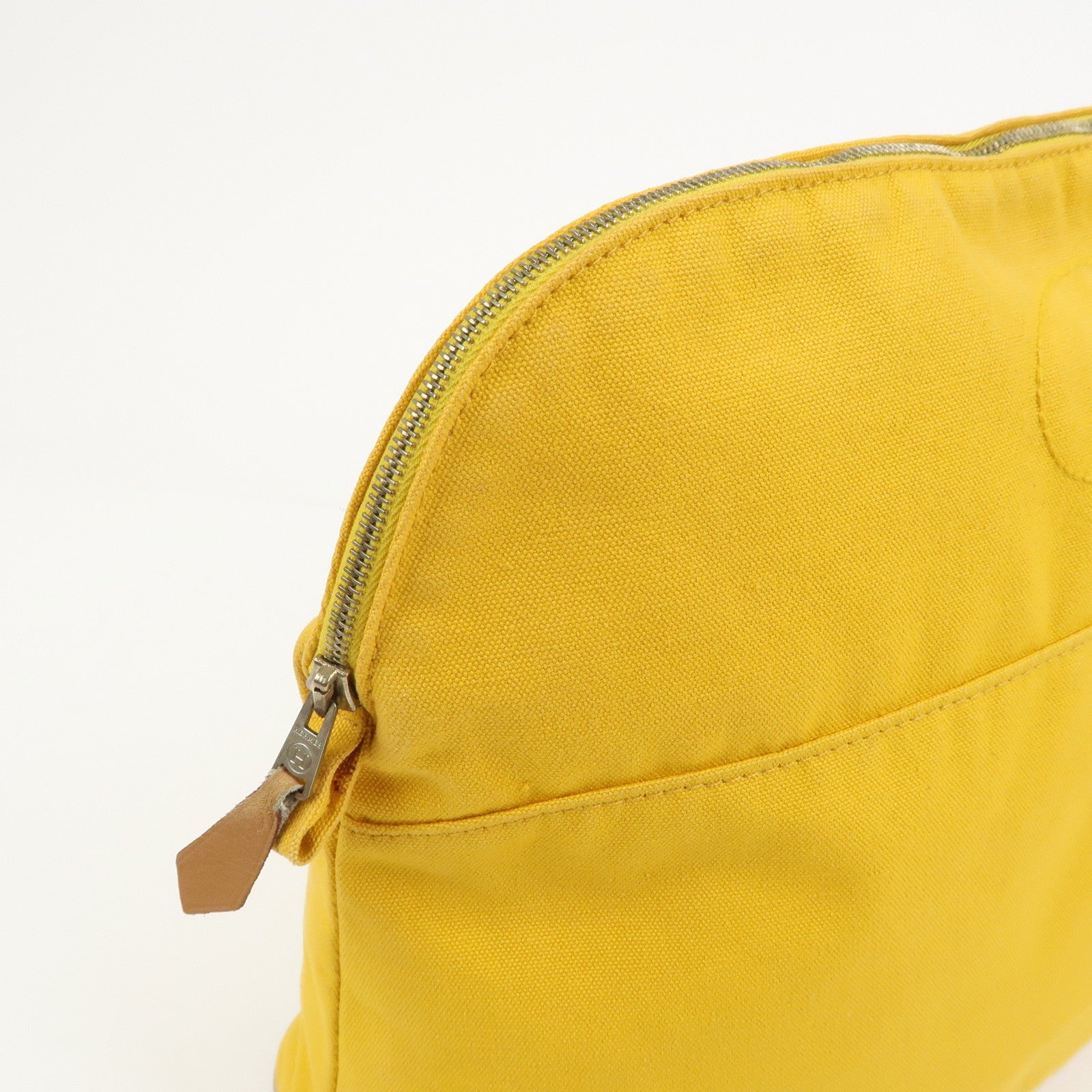 HERMES Bolide Pouch GM Canvas Leather Cosmetic Pouch Yellow