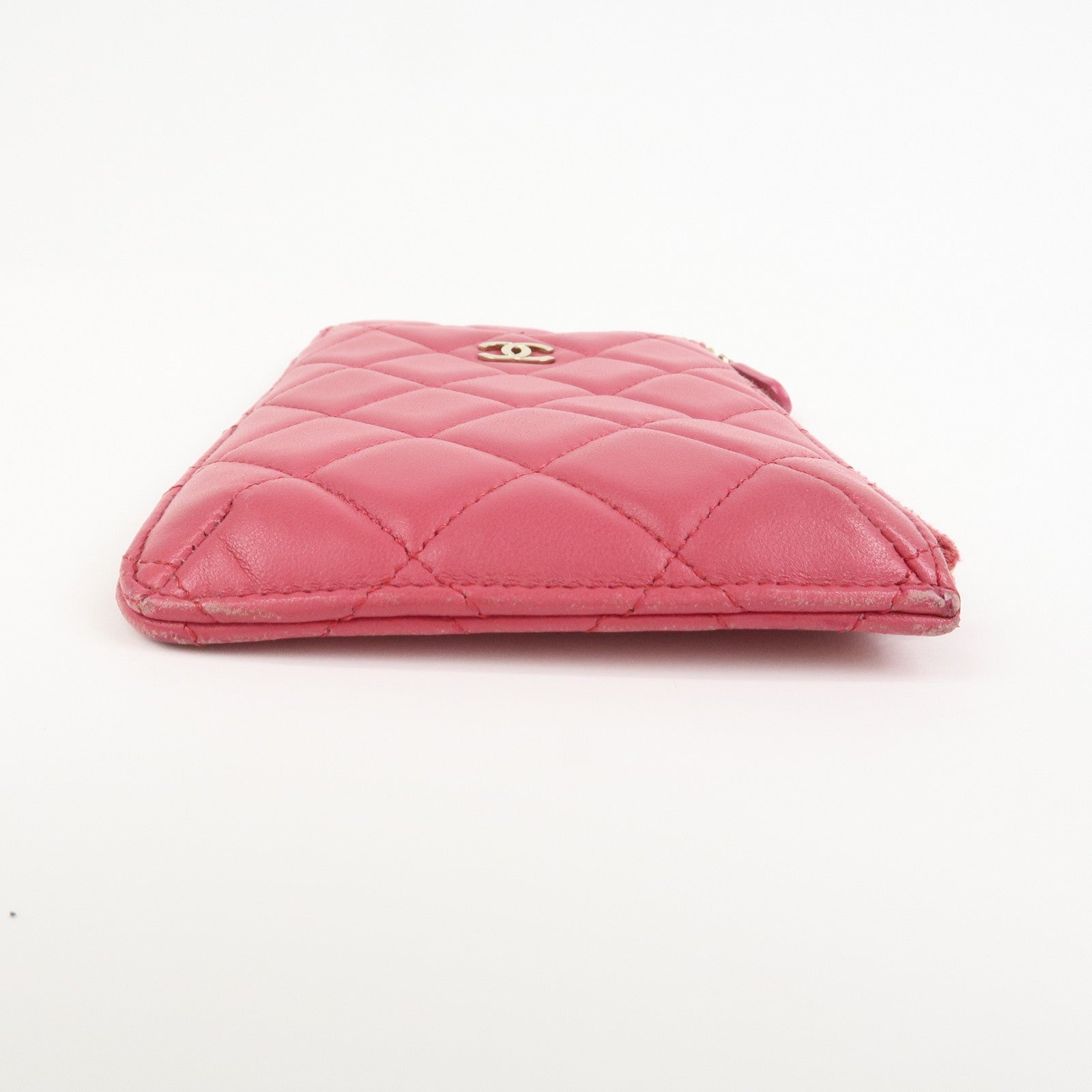 CHANEL COCO Mark Matelasse Lamb Skin Card Fragment Case Pink AP0225