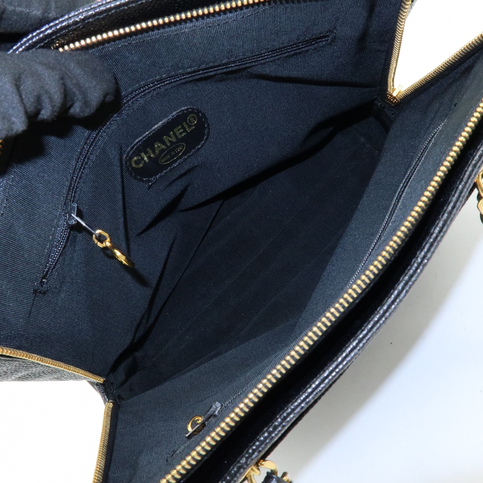 CHANEL Caviarskin Tote Bag Hand Bag Black A08913