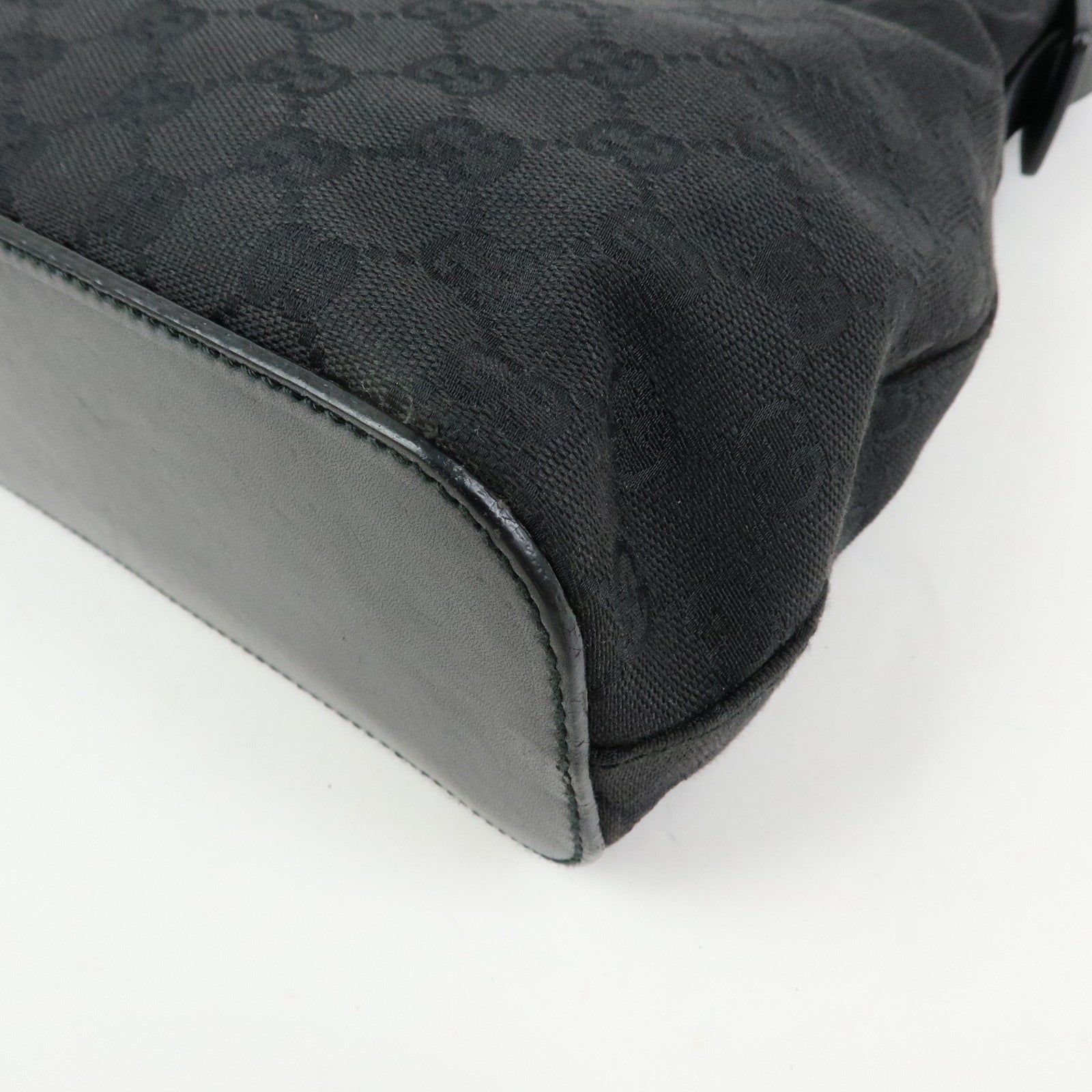 GUCCI GG Canvas Leather Shoulder Bag Hand Bag Black 107752