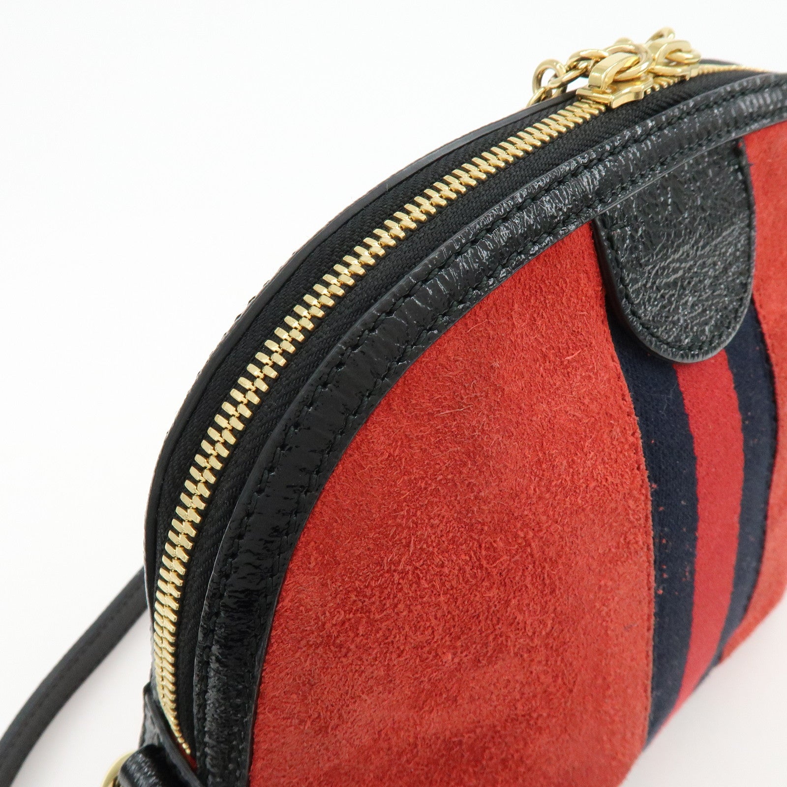 GUCCI Sherry Suede Leather Shoulder Crossbody Bag Red Navy 499621