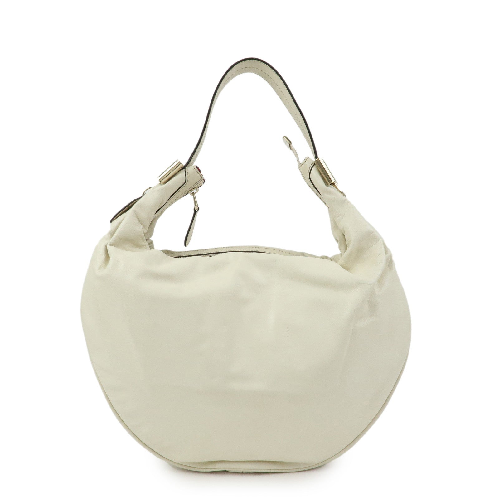 GUCCI Interlocking G Crest Leather Shoulder Bag Ivory 181492