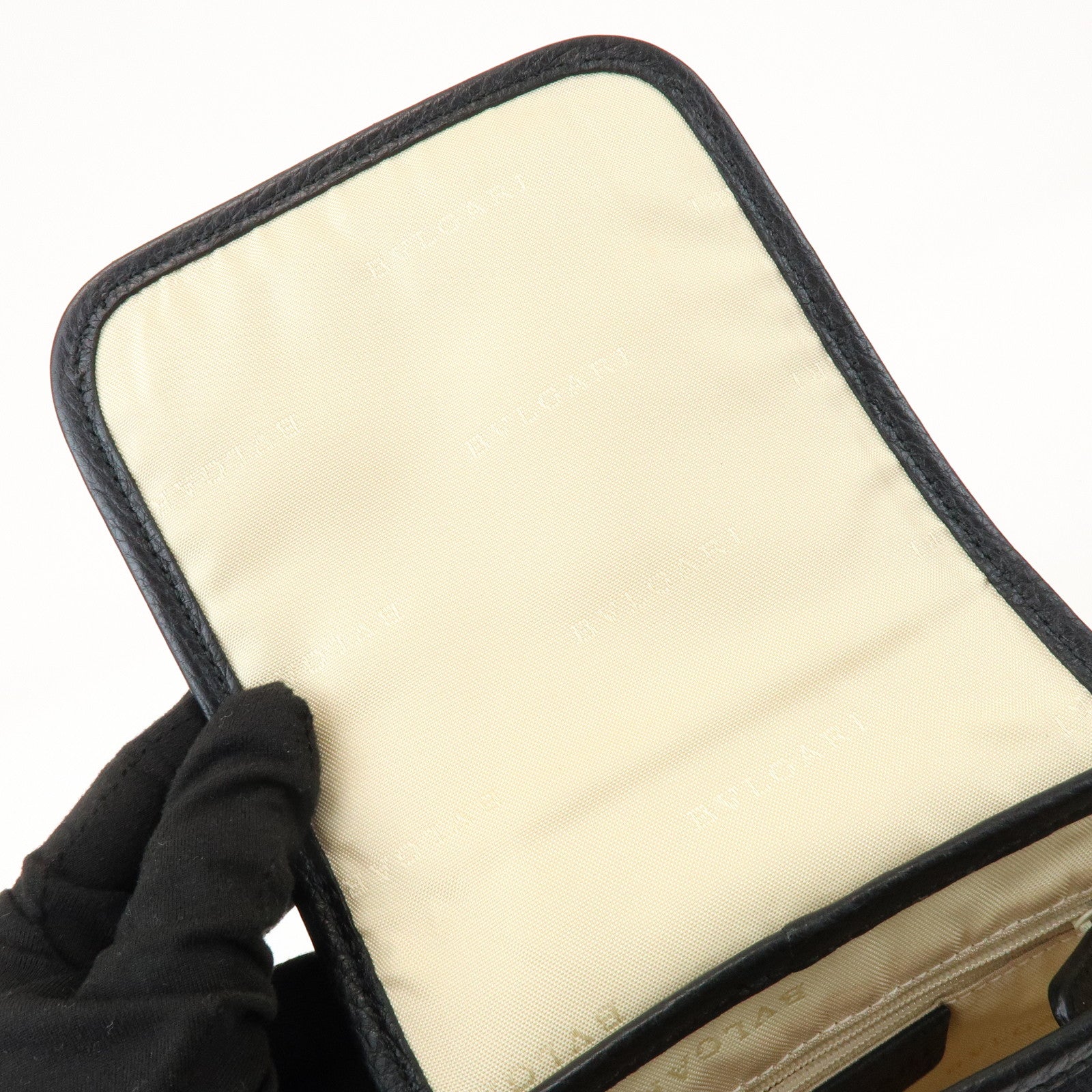 BVLGARI Canvas Leather Shoulder Bag Crossbody Bag Black