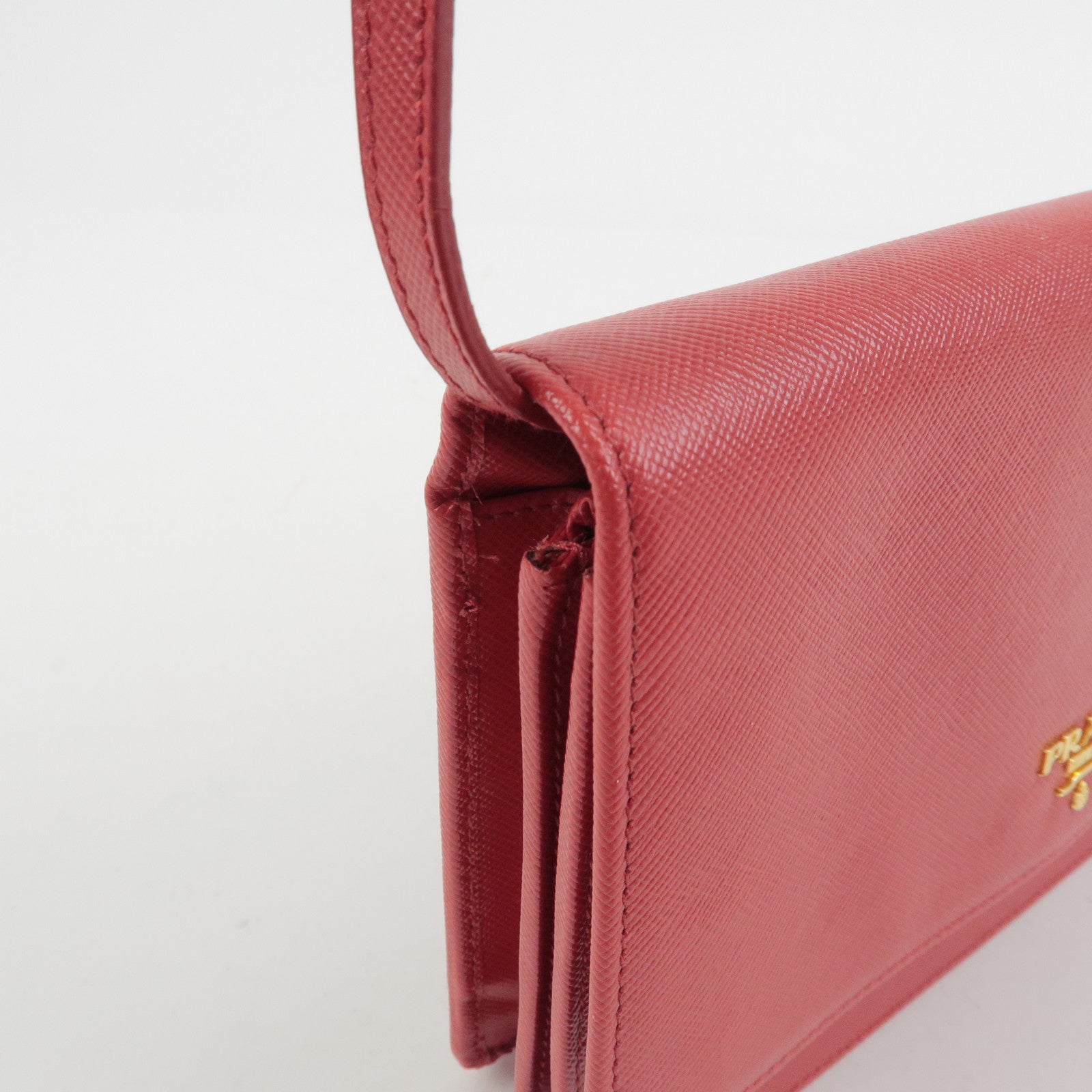 PRADA Saffiano Leather Shoulder Bag Crossbody Bag Red 1M1361