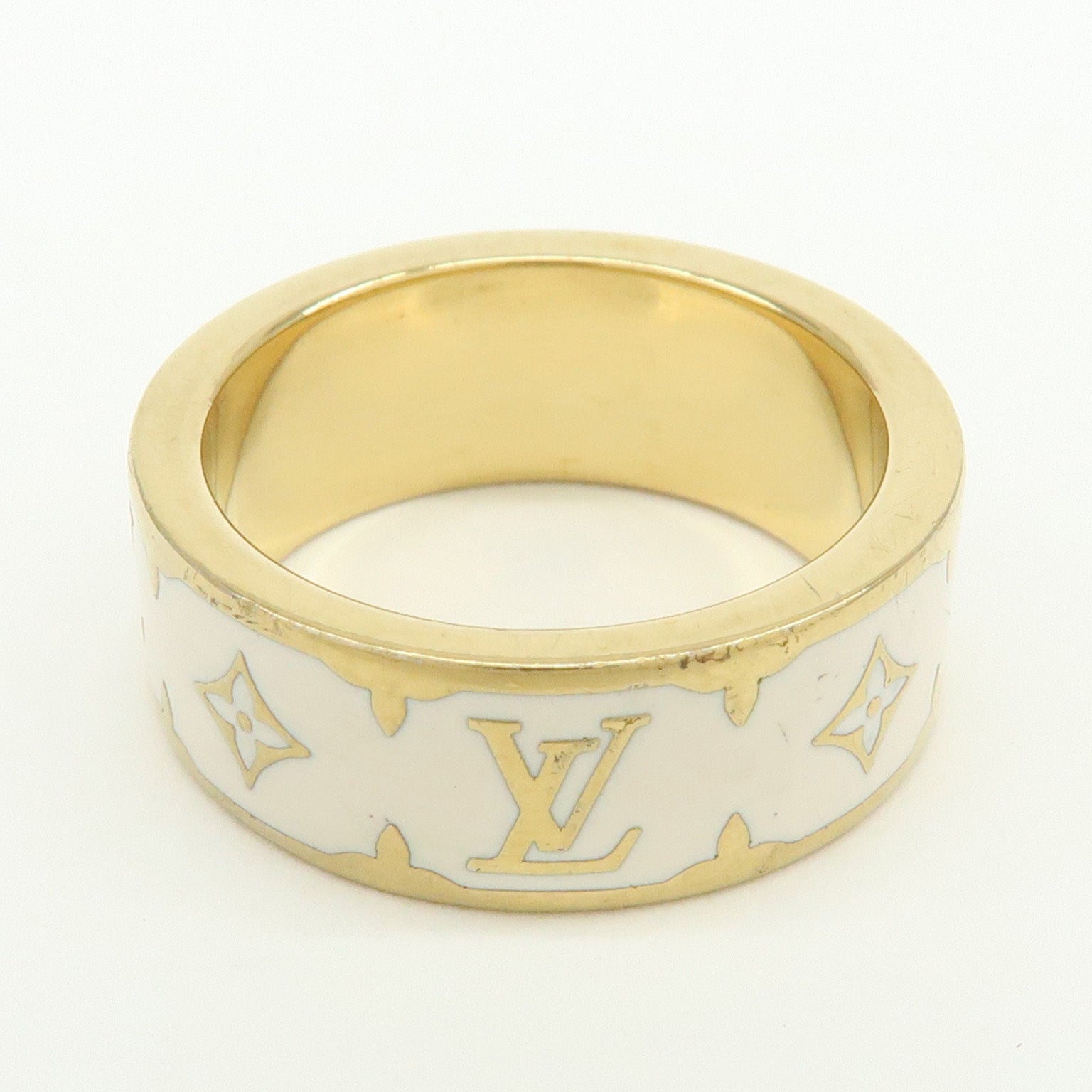 Louis Vuitton Nanogram Enamel Metal Ring Size M Gold M1565