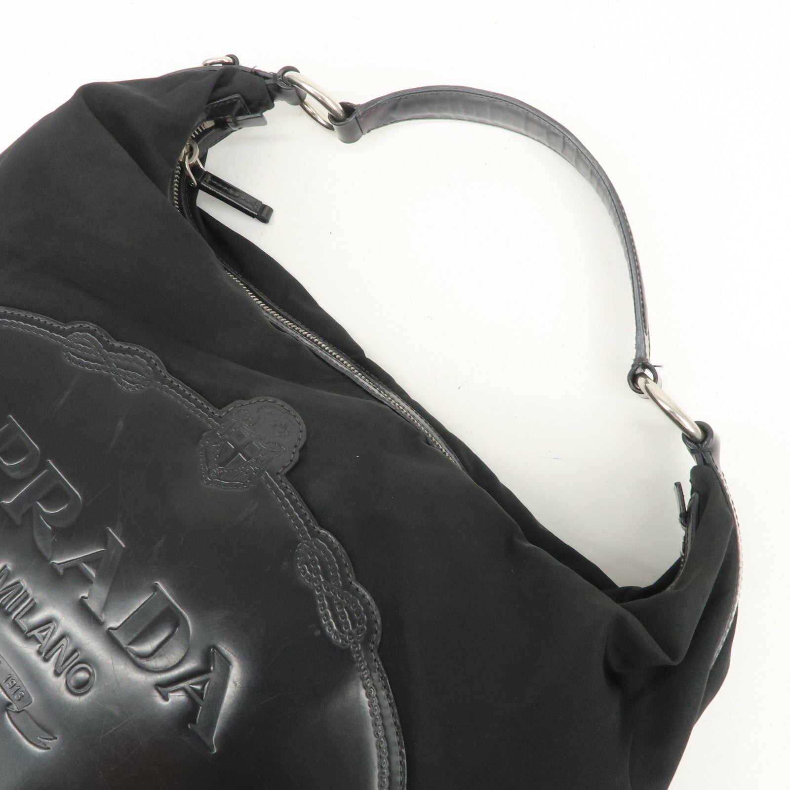 PRADA Logo Nylon Leather Shoulder Bag Hand Bag Black BR3287
