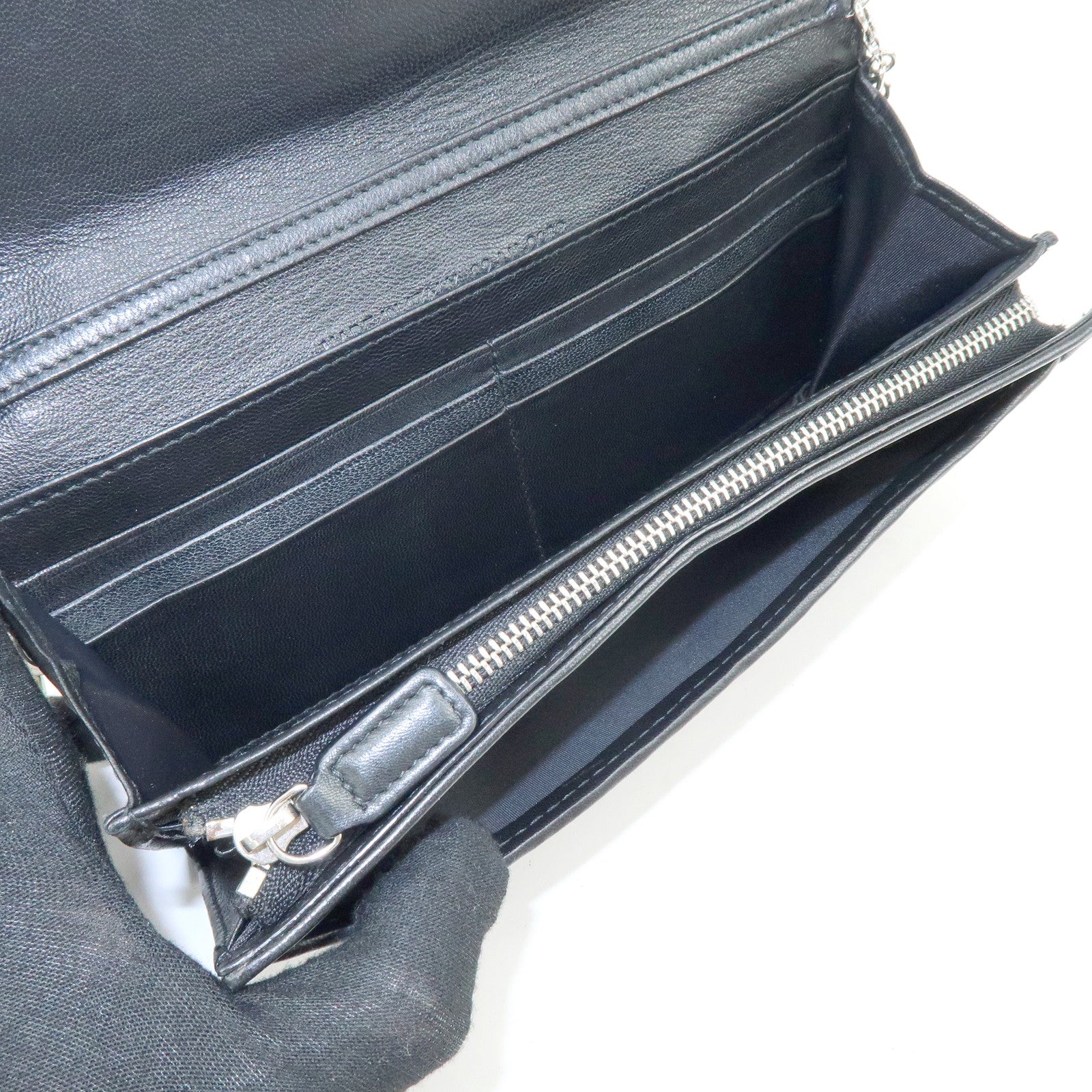 Christian Dior Leather Chain Wallet WOC Hand Bag Black