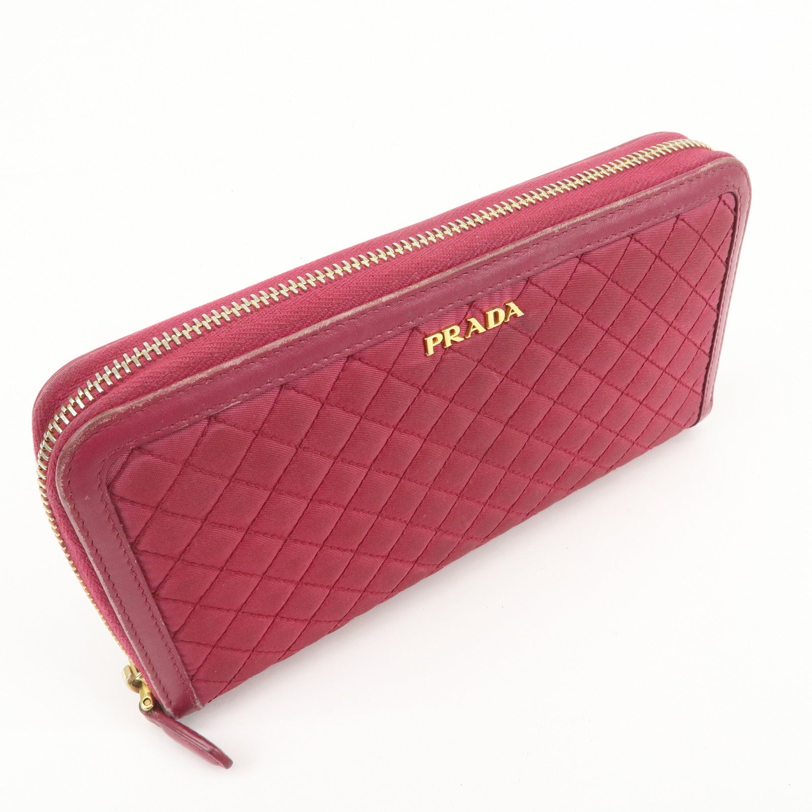 PRADA Nylon Leather Round Zippy Wallet Long Wallet Pink