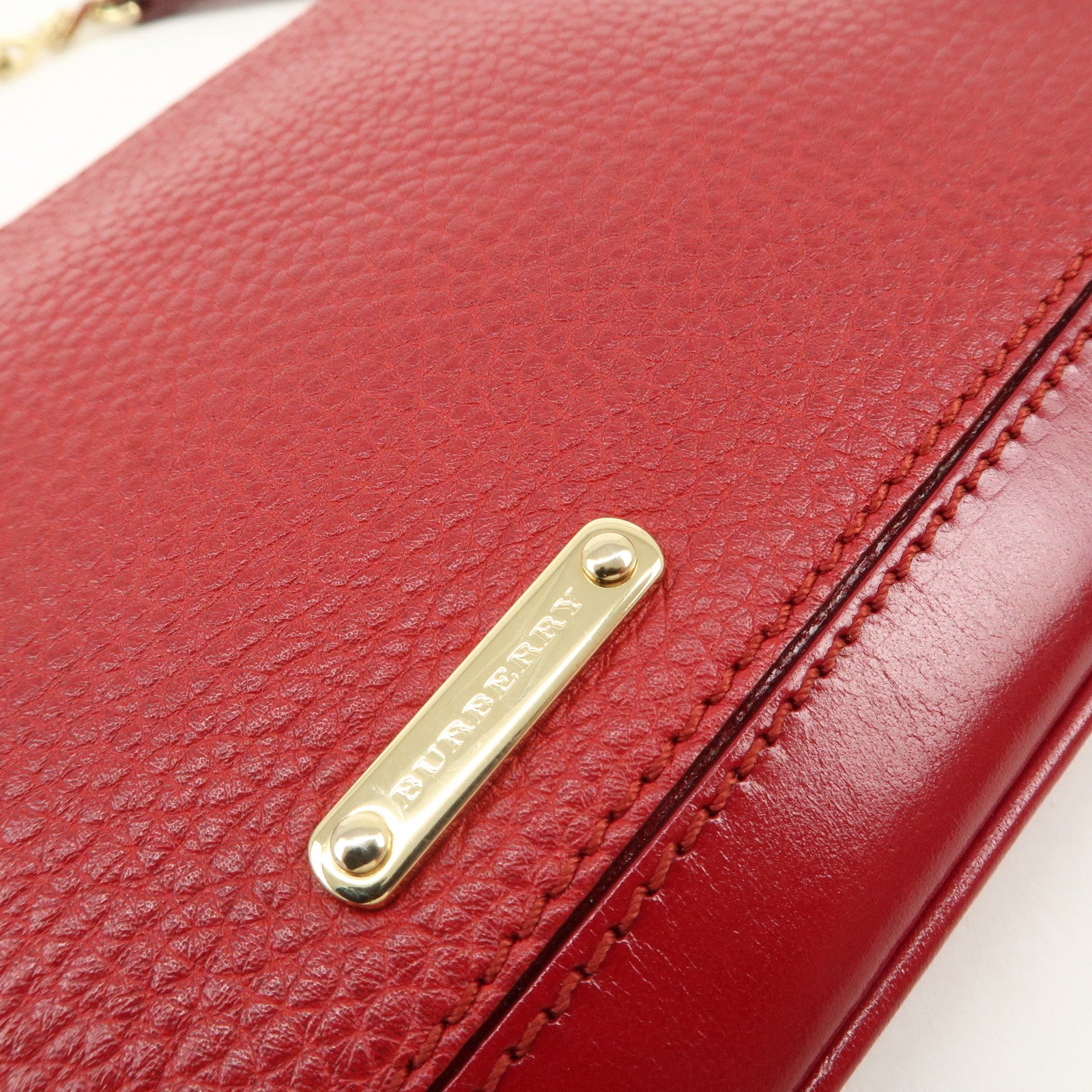 BURBERRY Logo Leather Chain Shoulder Bag Crossbody Bag Red Used