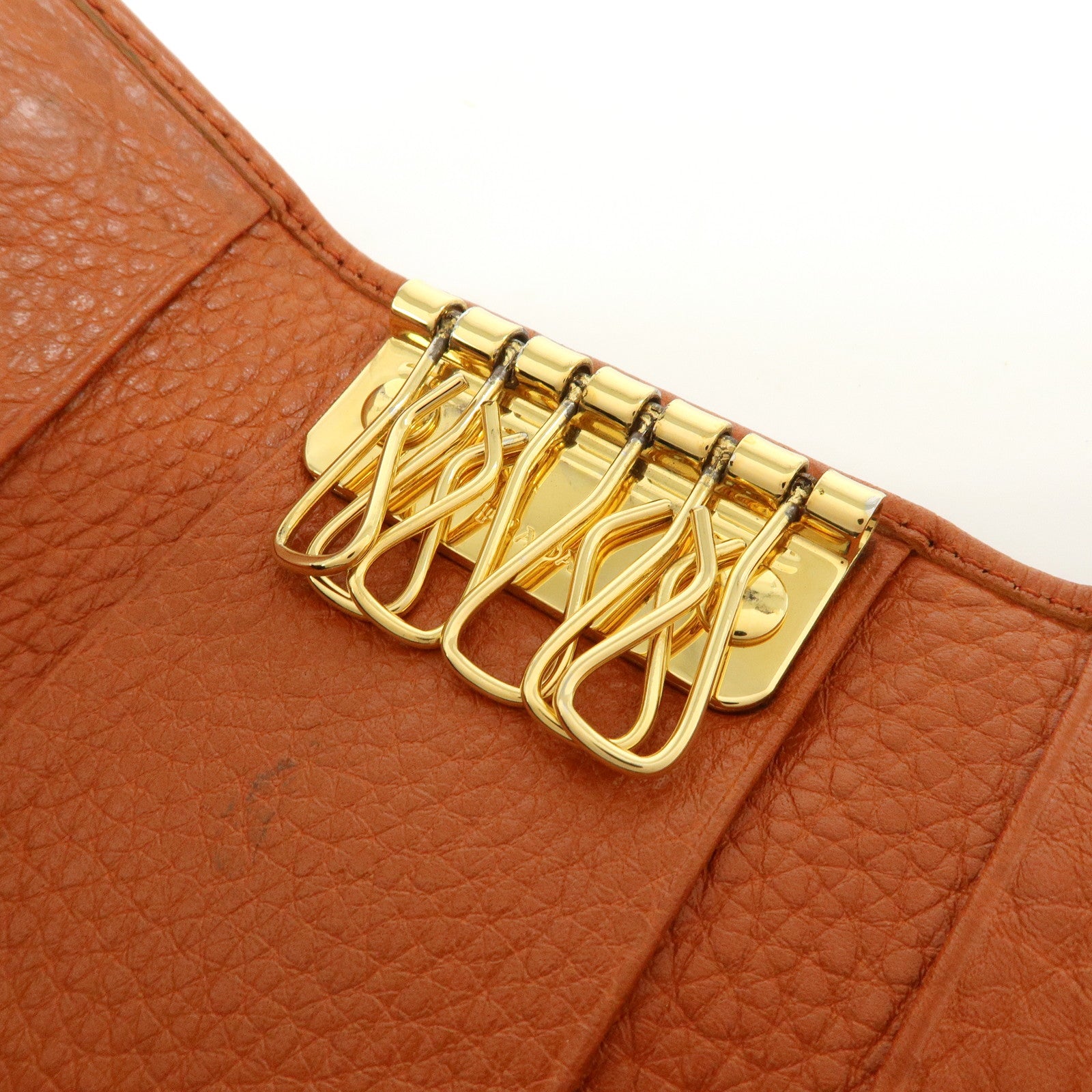 PRADA Leather Key Case Key Chain Key Holder Orange