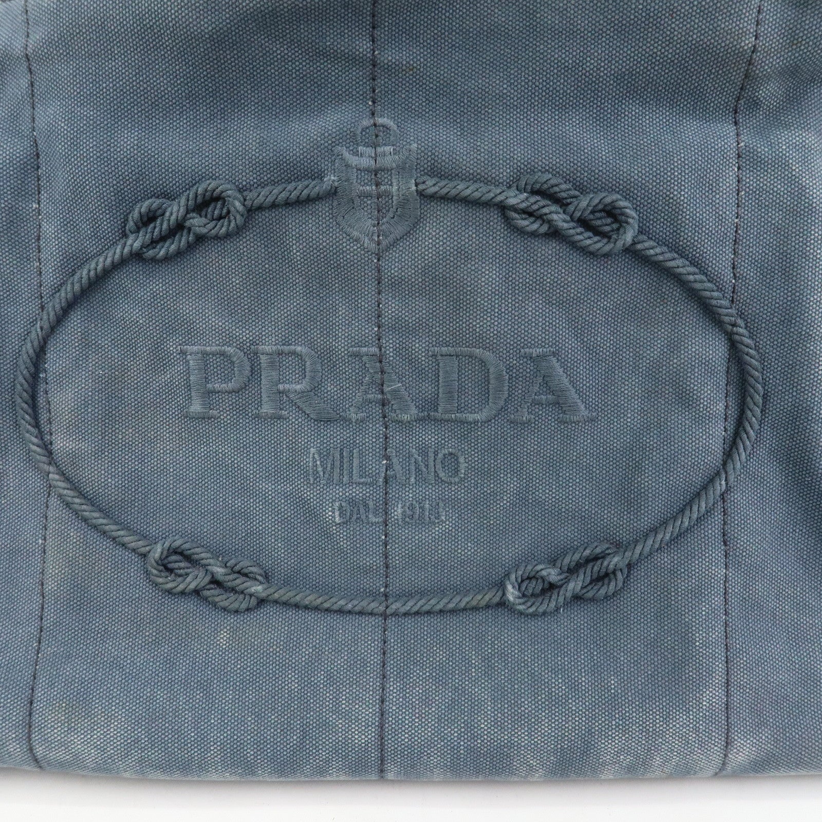 PRADA Logo Canapa Canvas Tote Bag Hand Bag Blue B1877B