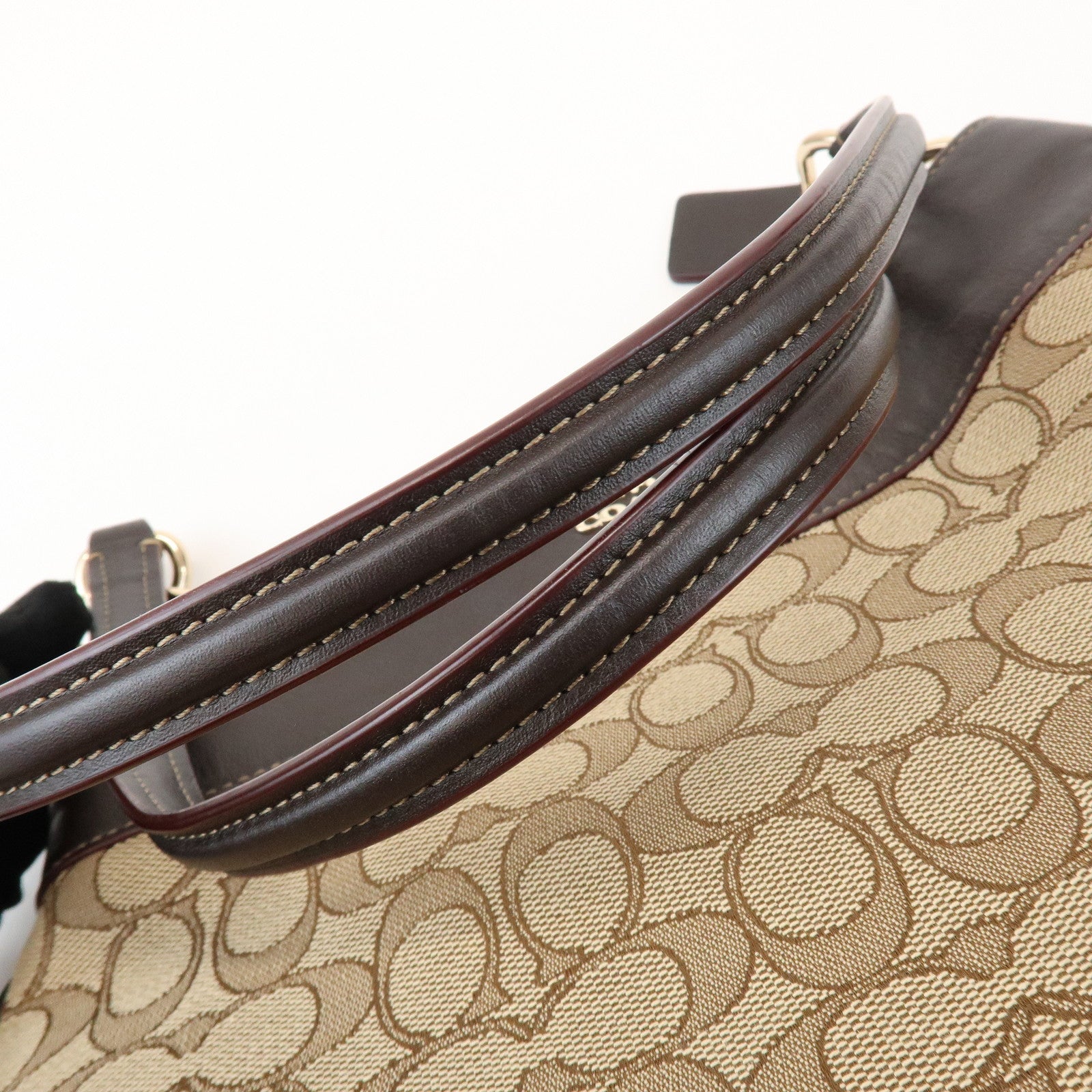 COACH Signature Logo Canvas Leather Shoulder Bag Hand Bag Brown