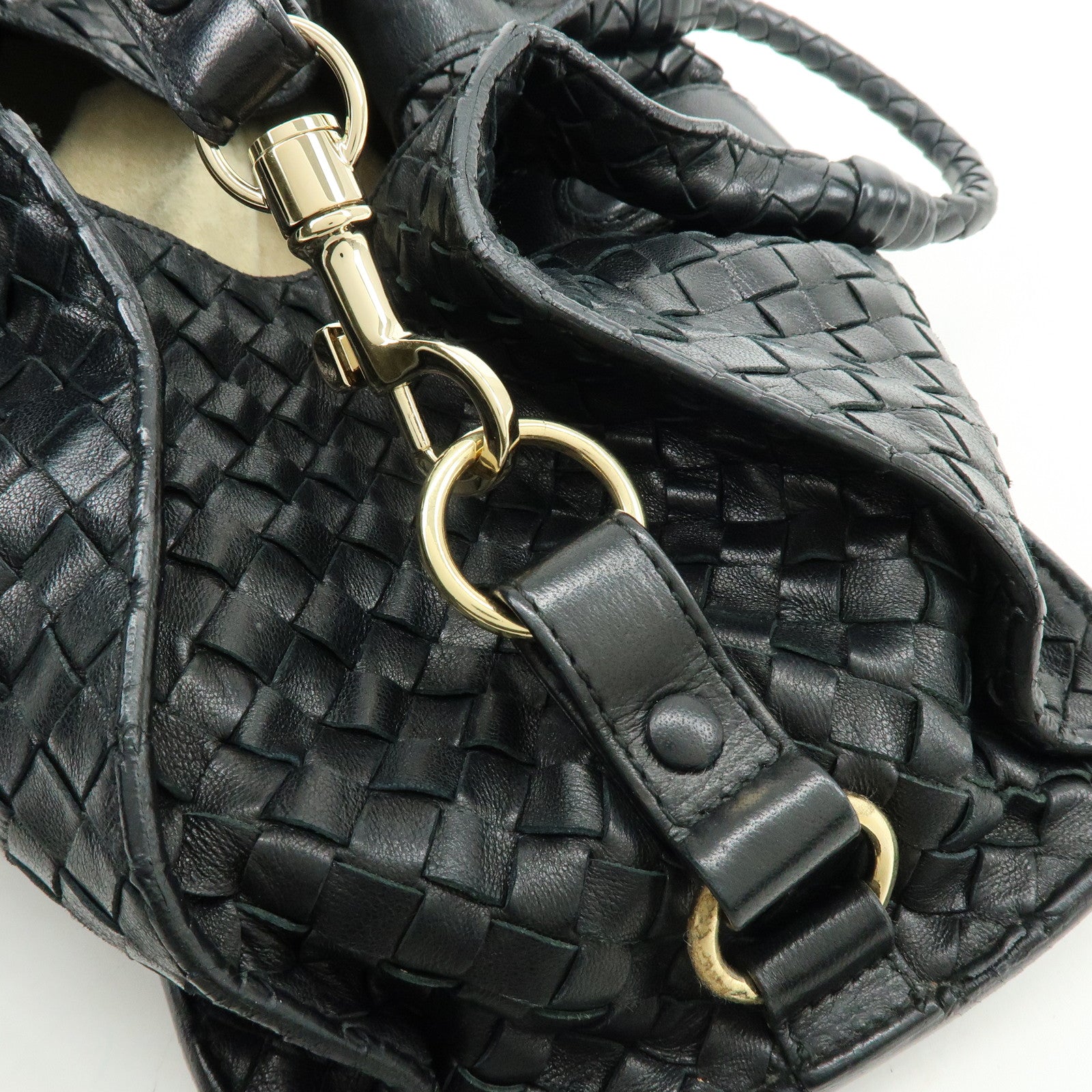 BOTTEGA VENETA  Intrecciato Leather Hand Bag Black 113087