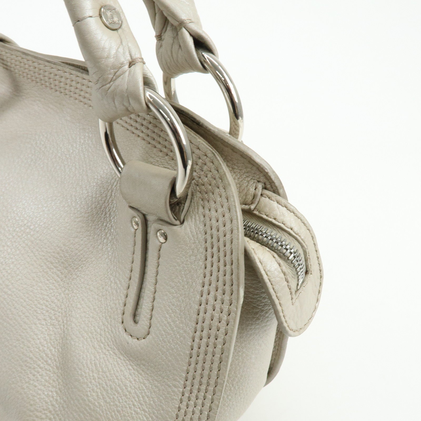 CELINE Bittersweet Leather Shoulder Bag Hand Bag Pearl White