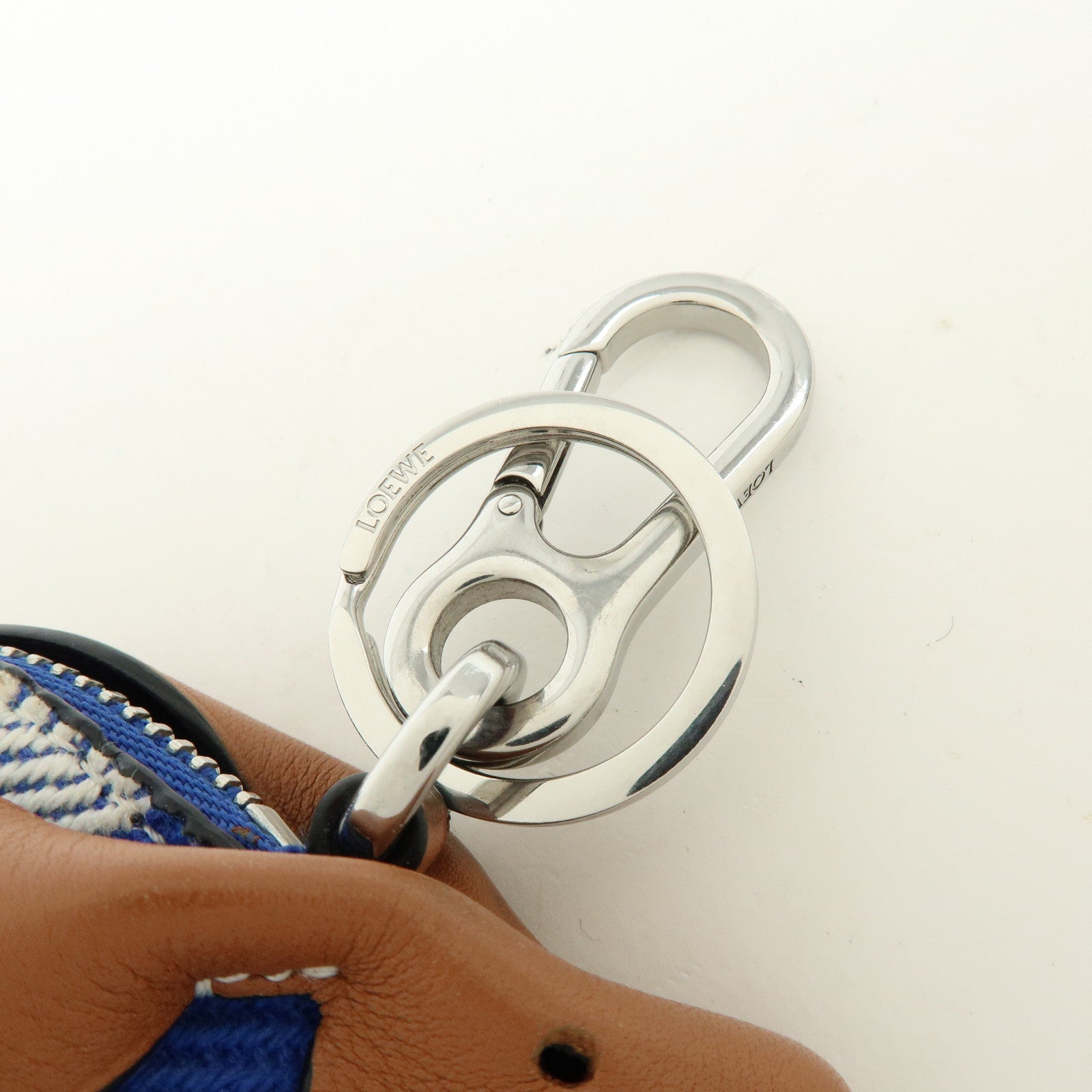 LOEWE Canvas Leather Rabbit Bag Charm Key Chain Blue Camel