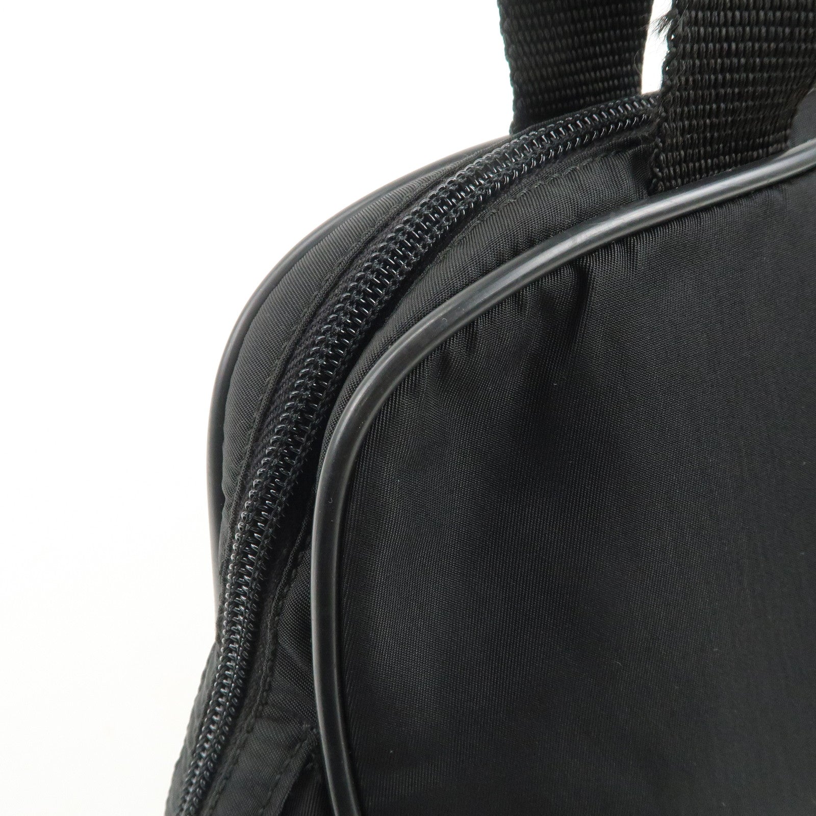 PRADA Triangle Logo Nylon Leather Hand Bag Boston Bag Black