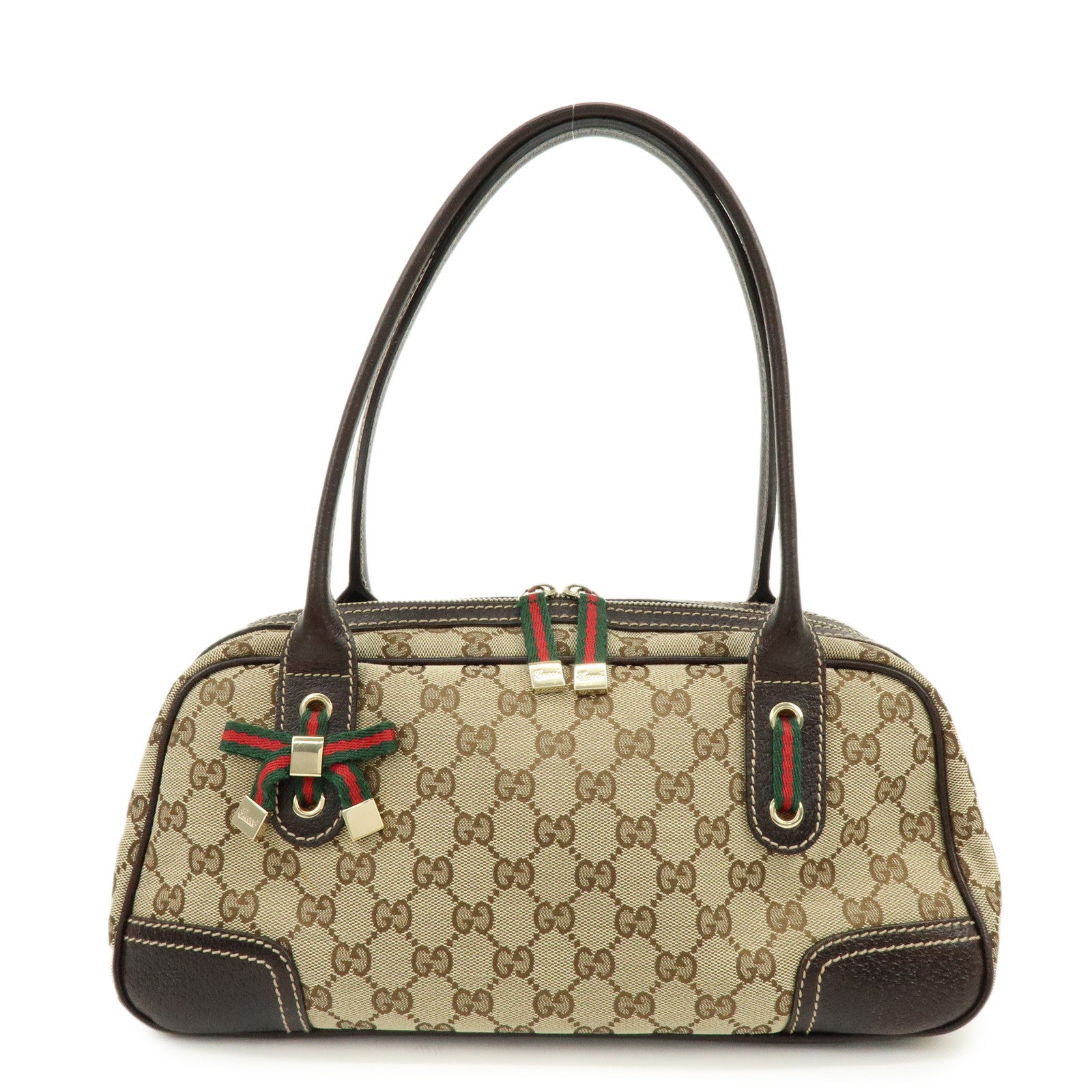 GUCCI Princy Sherry GG Canvas Leather Boston Bag Brown 161720