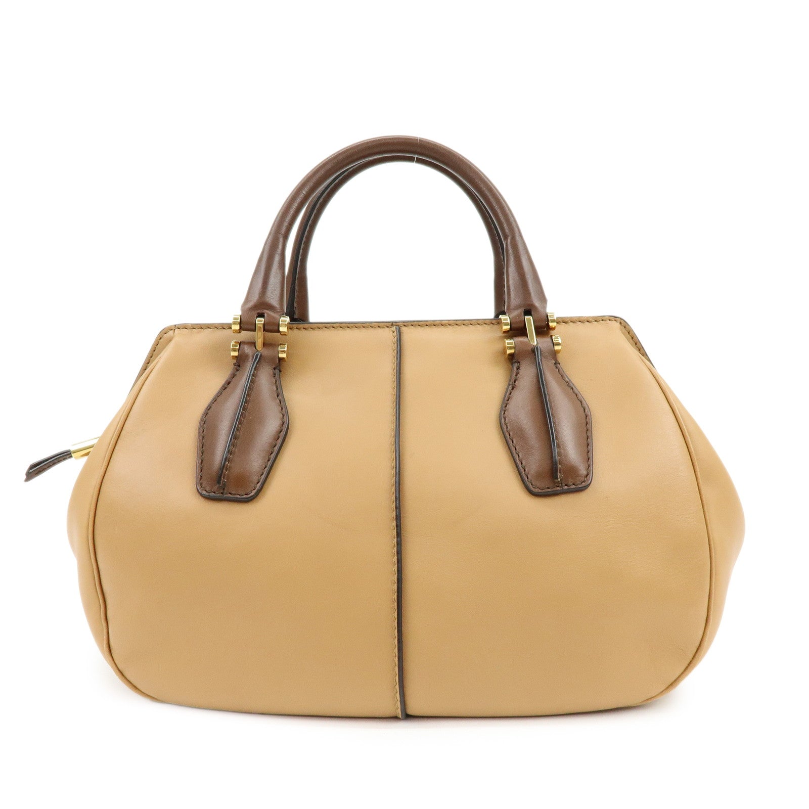 TOD'S Leather Calf Hair Bicolor Hand Bag Tote Bag Beige Brown