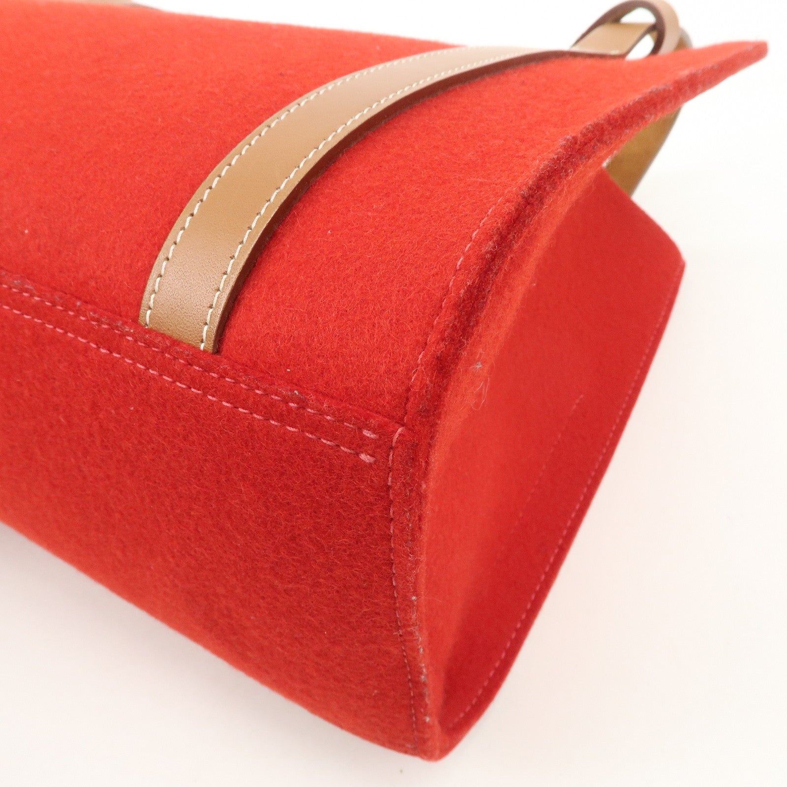 HERMES Leather Felt Cabalicol P Stamped Shoulder Bag Beige Red Used