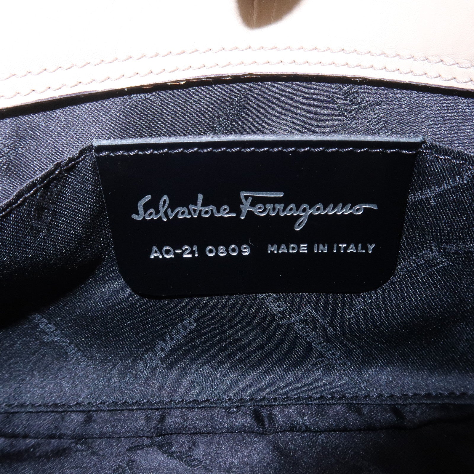 Ferragamo Gancini Canvas Leather Shoulder Bag Hand Bag Beige Black