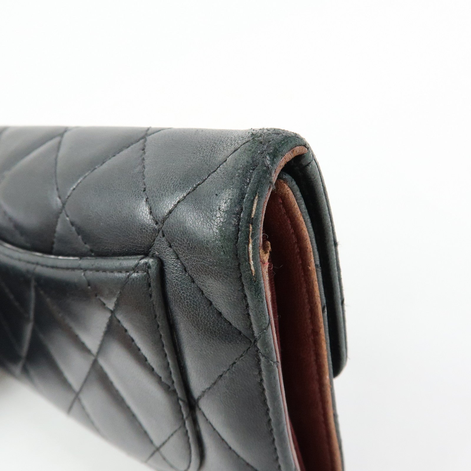 CHANEL Matelasse Lamb Skin Long Flap Wallet Black Silver A82281