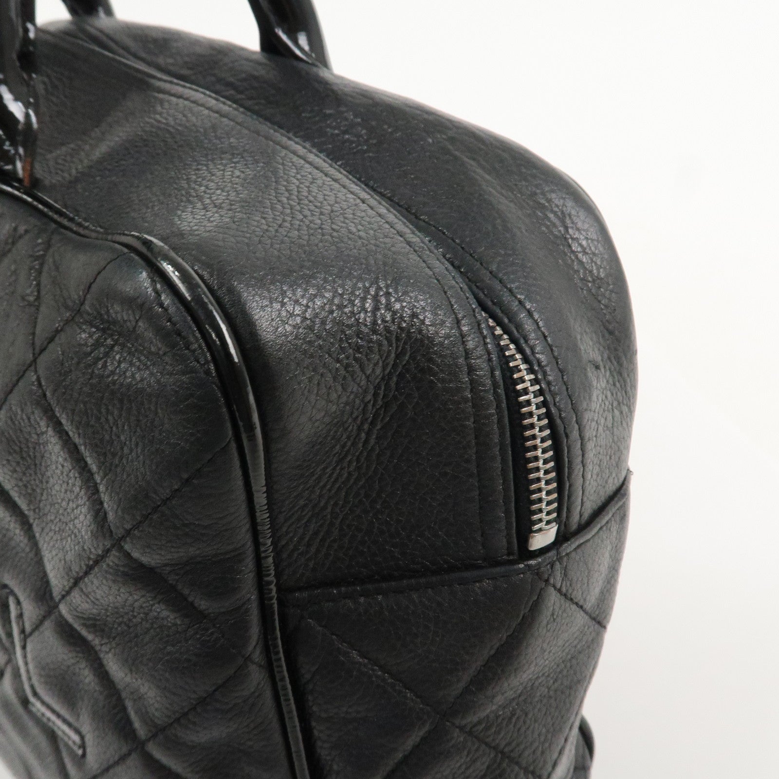 CHANEL Matelasse Leather Boston Bag Bowling Bag Black A15685